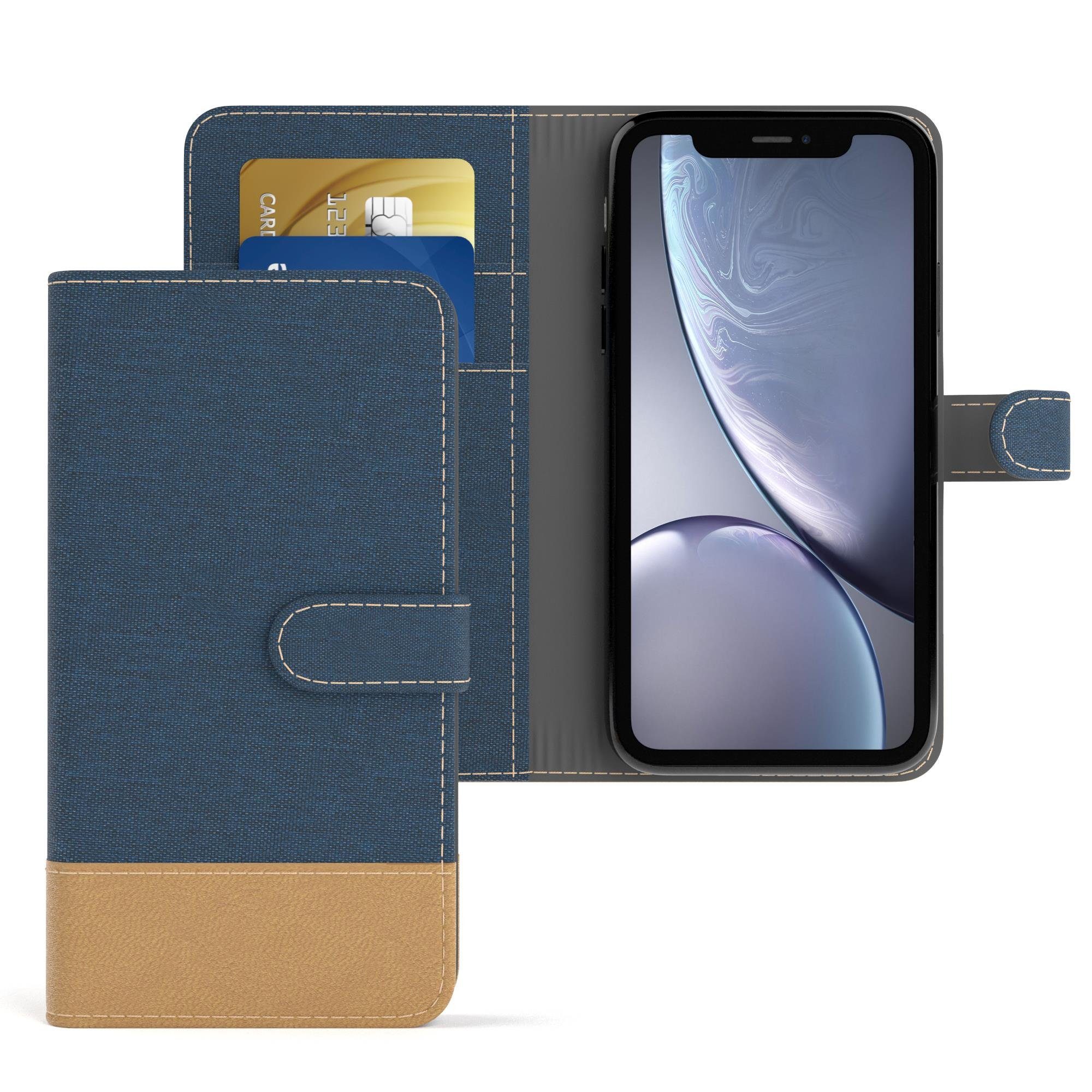 EAZY CASE Handyhülle Bookstyle Farbig für Apple iPhone XR 6,1 Zoll, Klappcase mit Standfunktion und Kartenfach Stoff Schutzhülle Blau