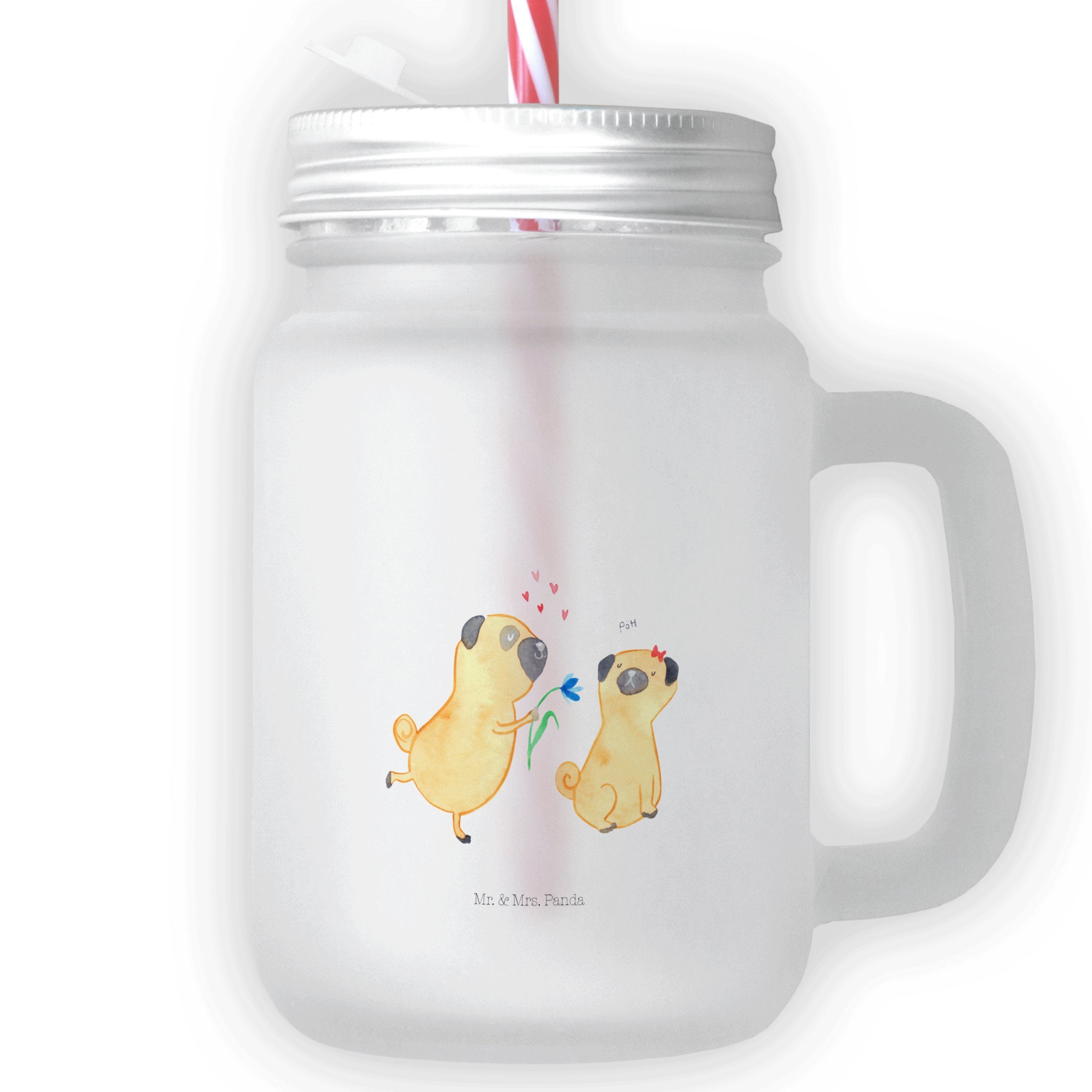 Mr. & Mrs. Panda Glas Mops verliebt - Transparent - Geschenk, knuffig, Liebe, Hundemama, Tr, Premium Glas