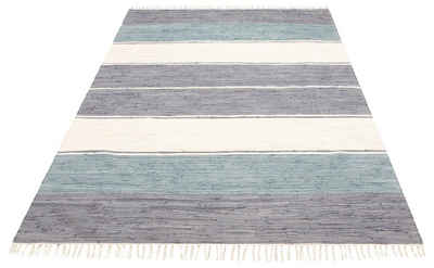 Teppich Paula, Lüttenhütt, rechteckig, Höhe: 5 mm, handgewebt, beidseitig verwendbar, Wendeteppich, mit Fransen