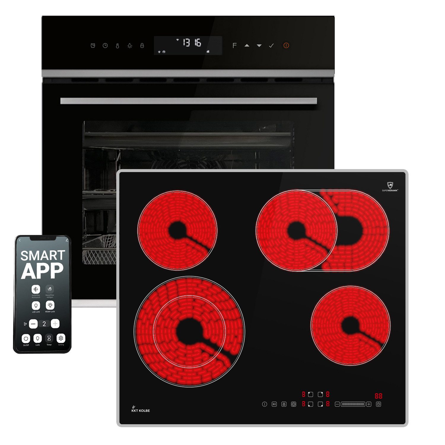 KKT KOLBE Backofen-Set KKT KOLBE Backofen und Kochfeld SET8319PHCCH59AL, mit Teleskopauszug, Pyrolyse-Selbstreinigung, WiFi Smart App / Kochmulde / Einbaubackofen / Herdset