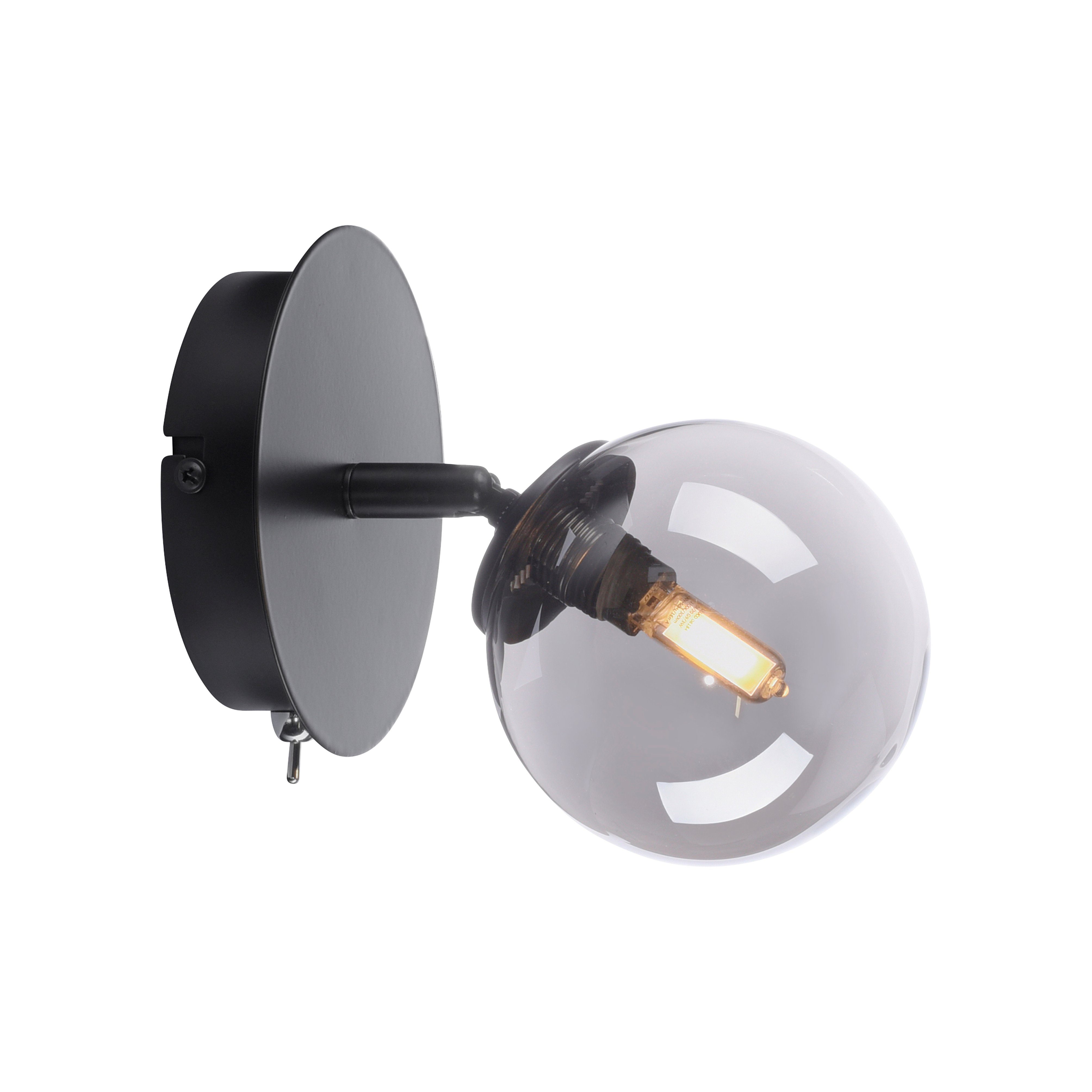Paul Neuhaus LED Wandleuchte WIDOW, LED wechselbar, Warmweiß, Schalter,  Kippschalter, Schlichtes, schwarzes Rauchglas