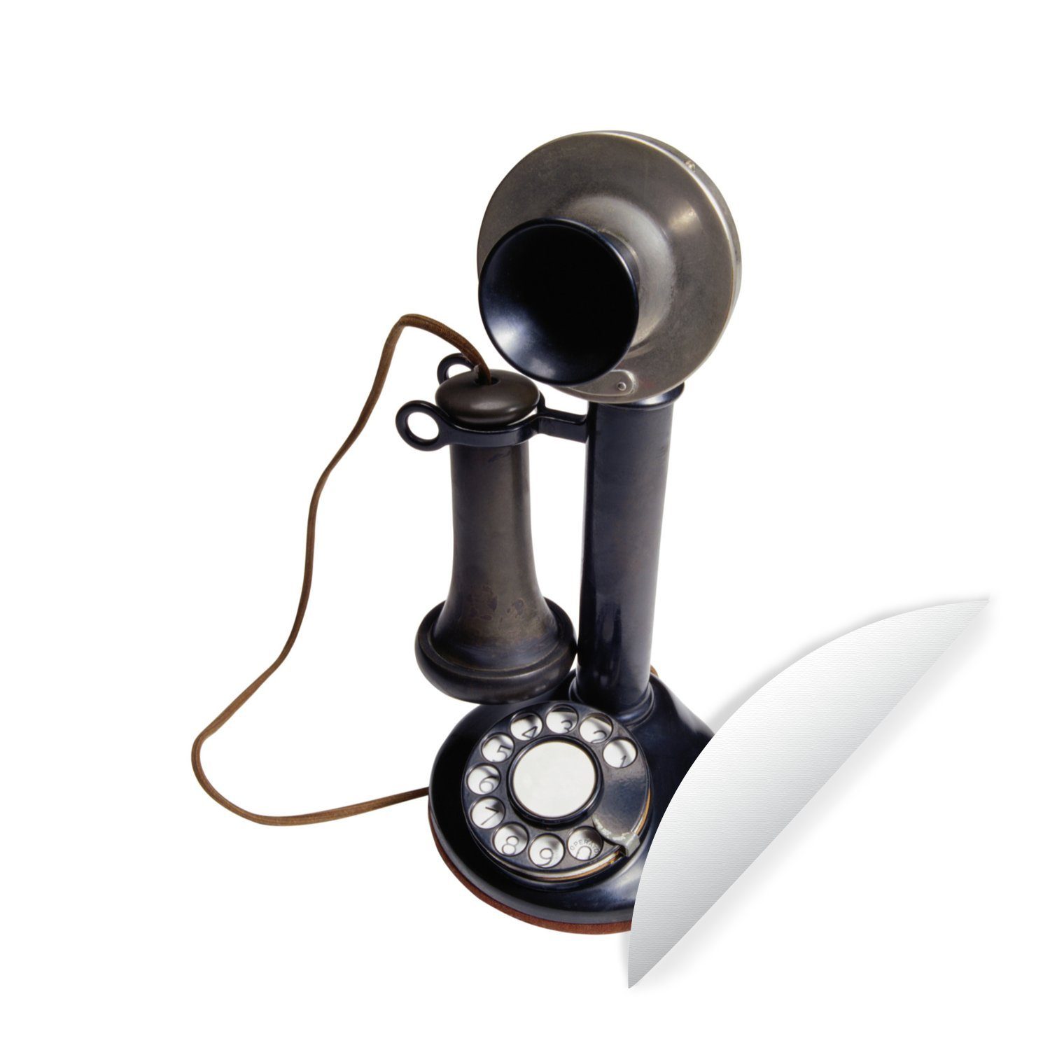 MuchoWow Wandsticker Ein Retro-Telefon auf weißem Hintergrund (1 St), Tapetenkreis für Kinderzimmer, Tapetenaufkleber, Rund, Wohnzimmer