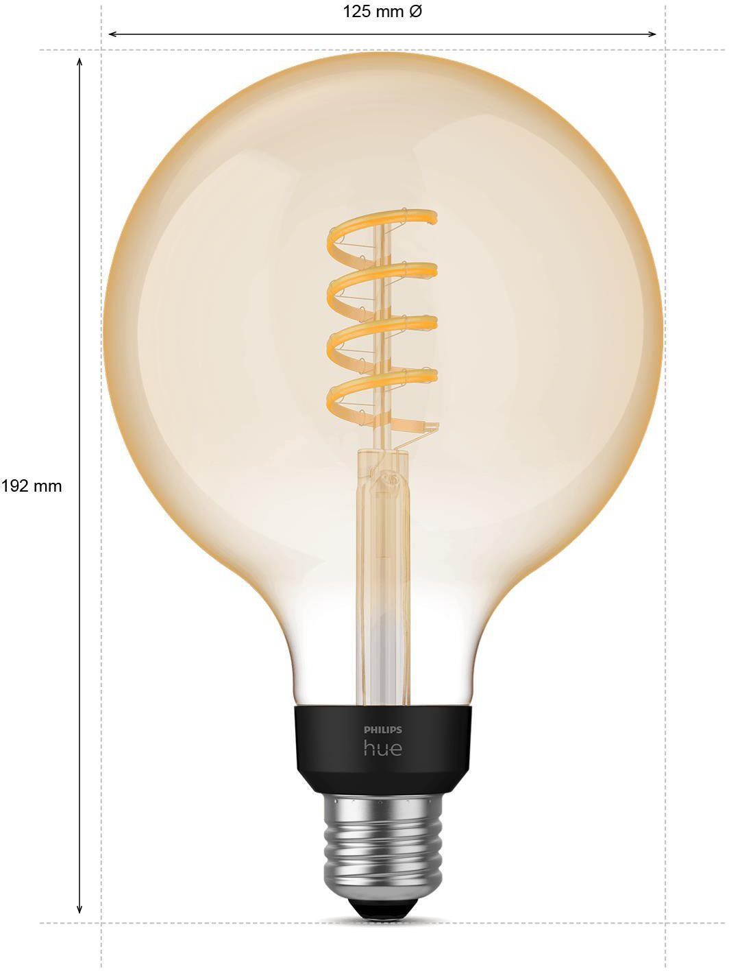 Philips Hue LED-Filament White Amb. GiantGlobe CCT-Farbtemperatursteuerung St., G125 tageslichtweiß Einzelp Filam Warmweiß, 300lm, E27, 1 - warmweiß bis E27