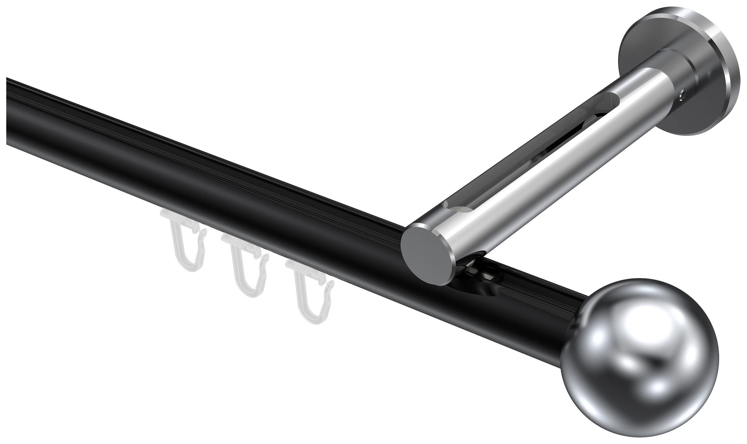 INTERDECO Innenlaufschiene Siteno Luino, Ø 20 mm, 1-läufig, Fixmaß, kürzbar, Wandmontage, Aluminium, Schwarz / Chrom / Bicolor