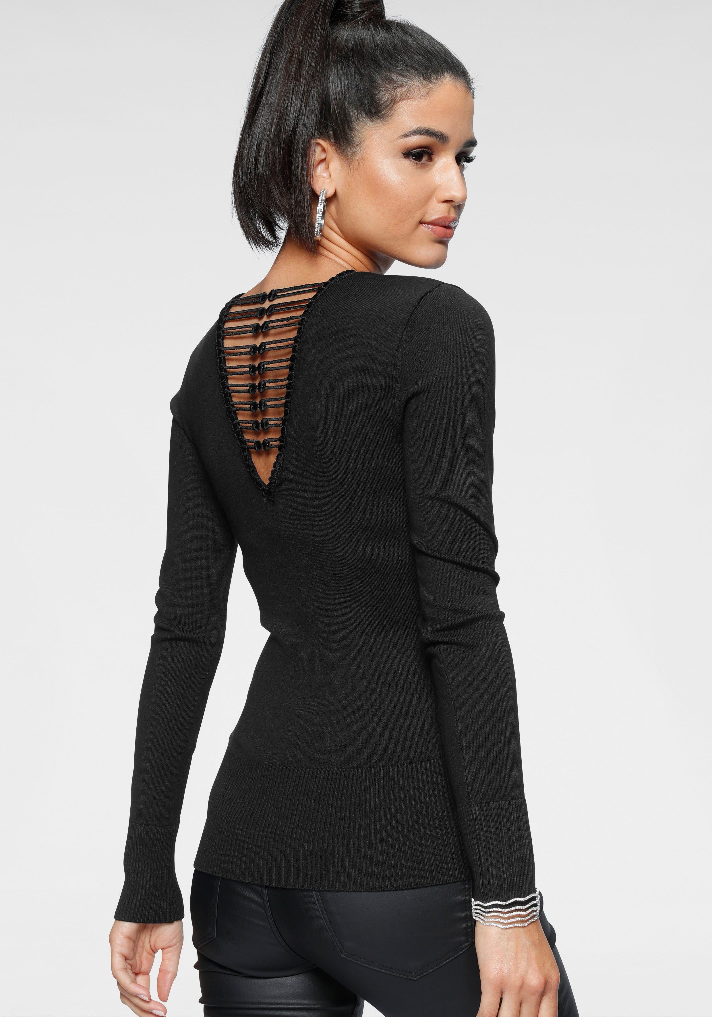 Melrose V-Ausschnitt-Pullover mit besonderer Spitze am Rücken online kaufen  | OTTO