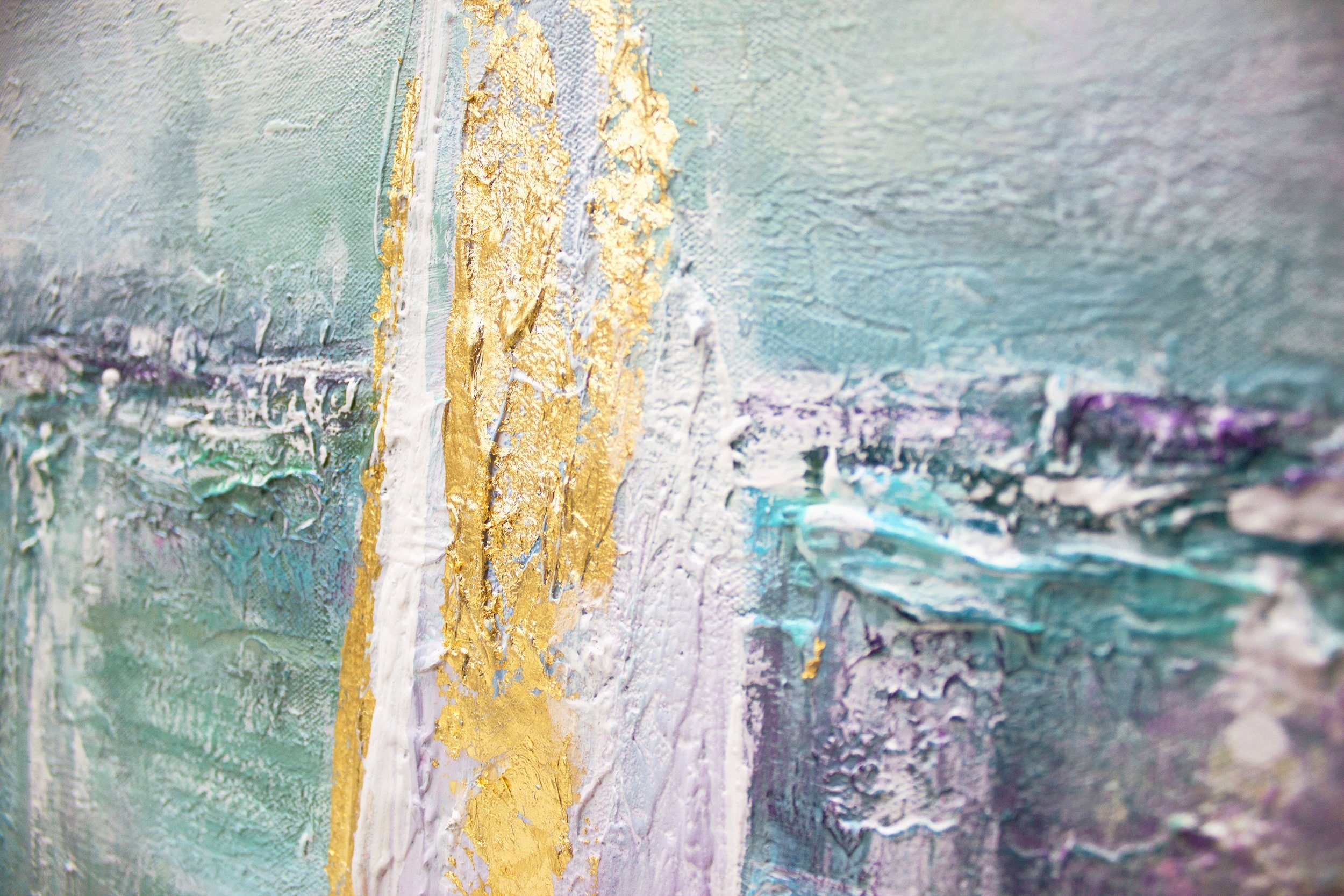 YS-Art Gemälde Segelboote, Meer, Leinwand Bild Handgemalt Segelboote am Meer Türkis Gold