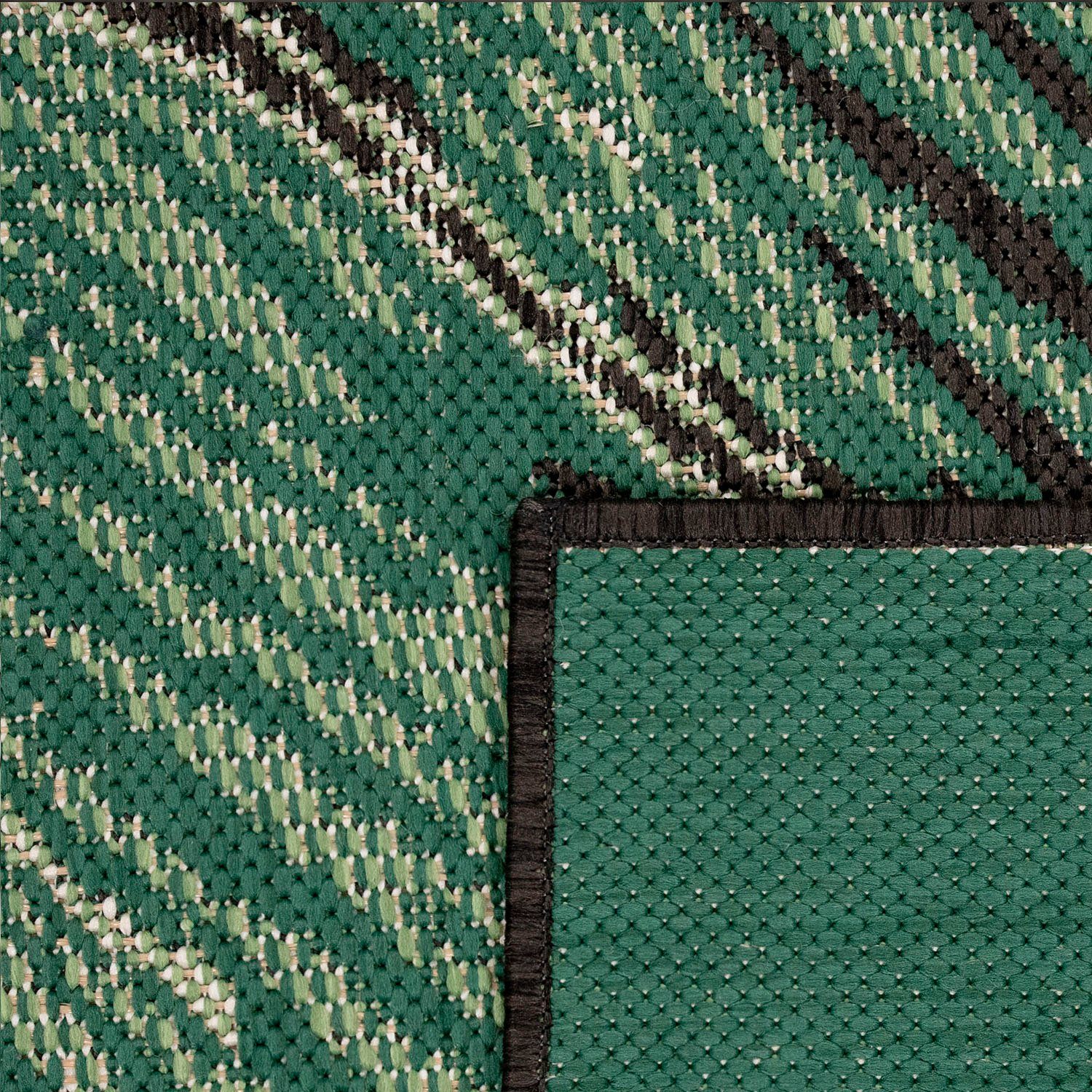 Teppich Ostende 553, Paco Home, mm, 4 schwarz Flachgewebe, Palmenblätter, In- Höhe: rechteckig, geeignet, Motiv Outdoor und Wohnzimmer