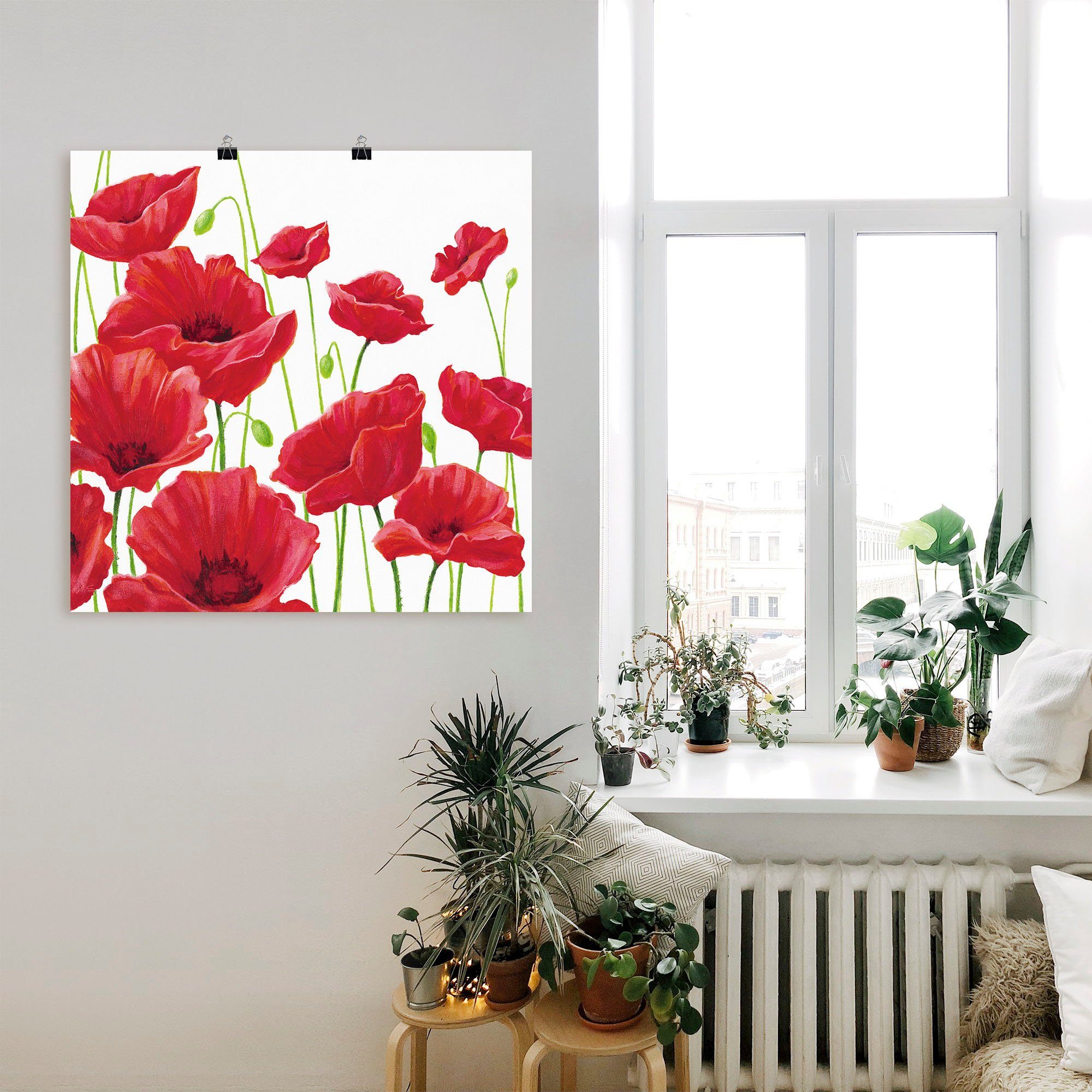 Artland Wandbild I, Rote Wandaufkleber Poster als versch. Größen (1 Alubild, St), Blumen in Mohnblumen oder Leinwandbild