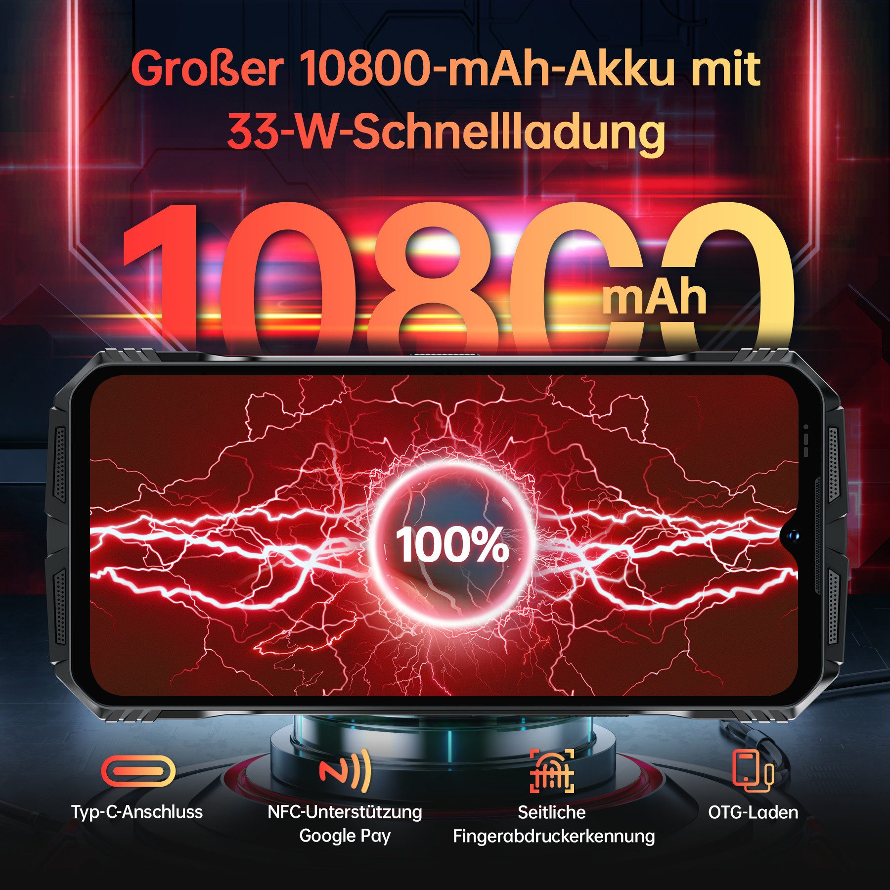 DOOGEE S118 4G 20+512GB Outdoor Smartphone (16,71 cm/6.58 Zoll, 512 GB Speicherplatz, 50 MP Kamera, IP68 Wasserdicht Baustellenhandy, 10800mAh, Dual SIM 4G, NFC, OTG, GPS)
