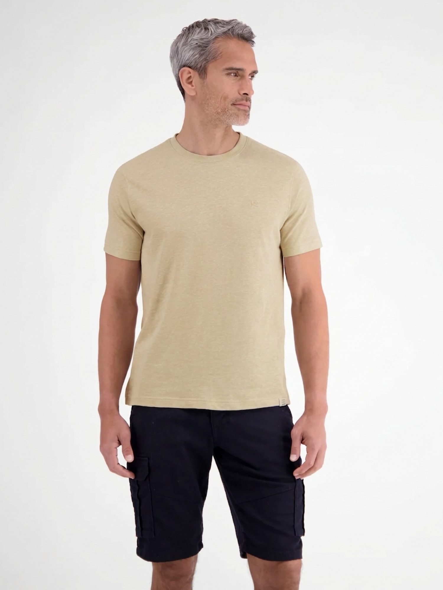 LERROS Rundhalsshirt T-Shirt aus Baumwoll-Leinen-Mix in moderner 2-Tone-Optik