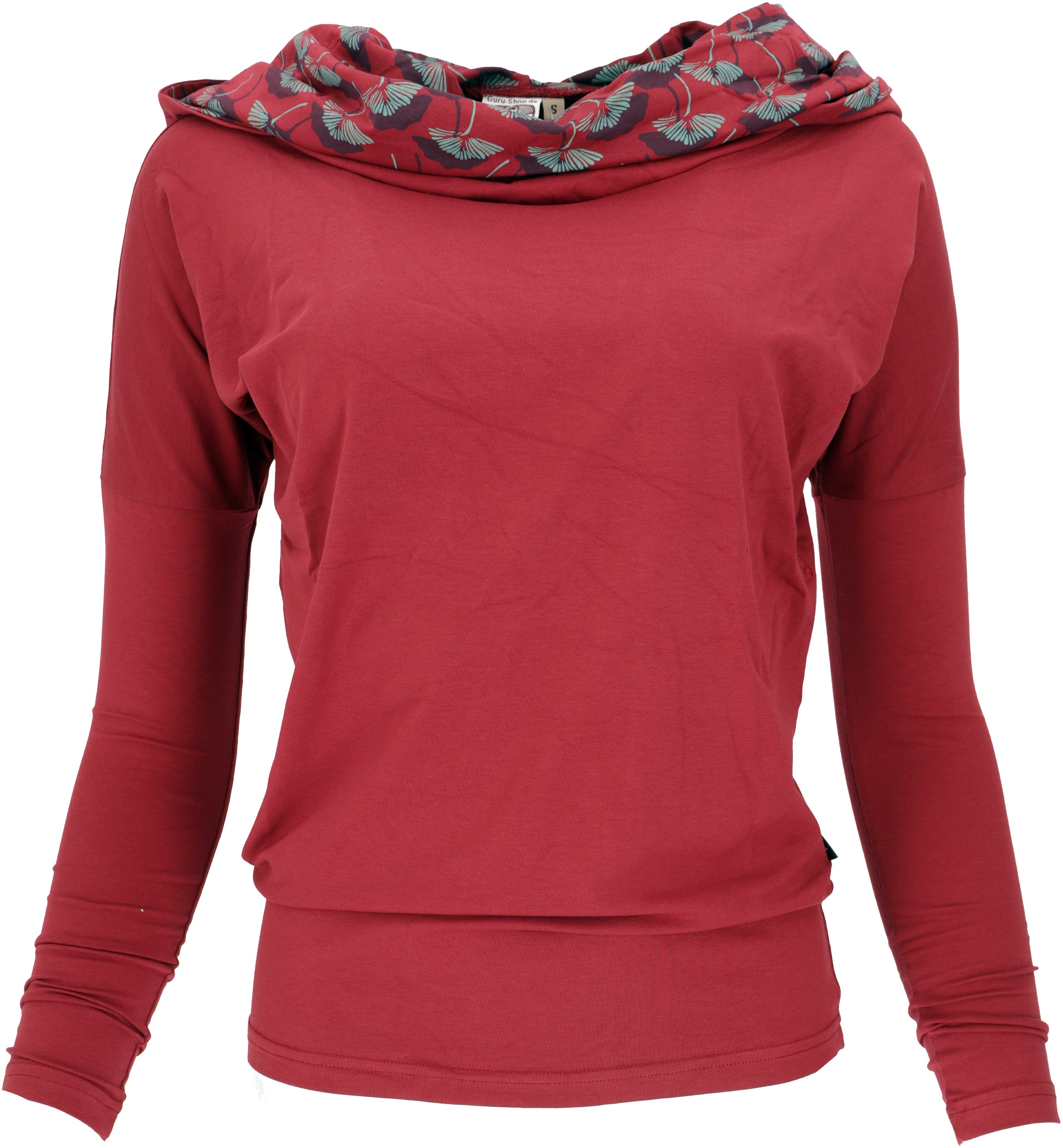 Guru-Shop Longsleeve alternative Boho.. Bio-Baumwolle, Longshirt aus Lockeres Bekleidung rot