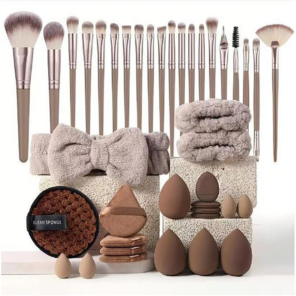 Vornix Kosmetikpinsel-Set Makeup Pinselset 40-teilig, Schminkpinsel Set Make Up Pinsel, mit Make‑up‑Schwämme, Puffs und Haarbändern für Anfänger & Profis