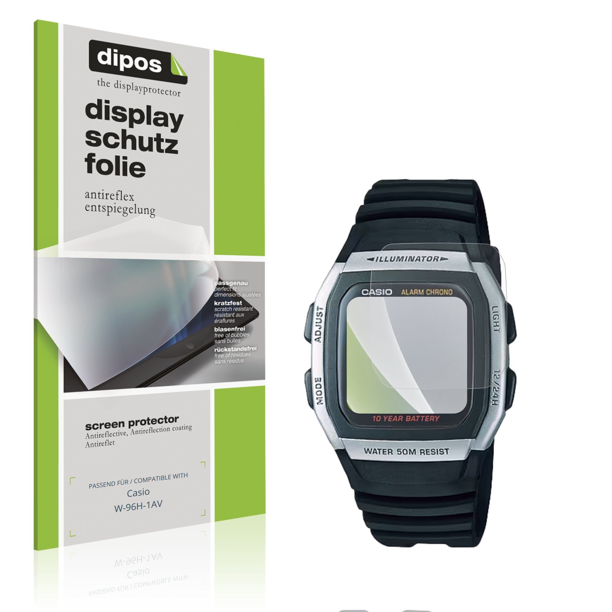 dipos Displayschutzfolie Schutzfolie für Casio W-96H-1AV, 6 Stück, Displayschutz Schutz Folie Made in Germany