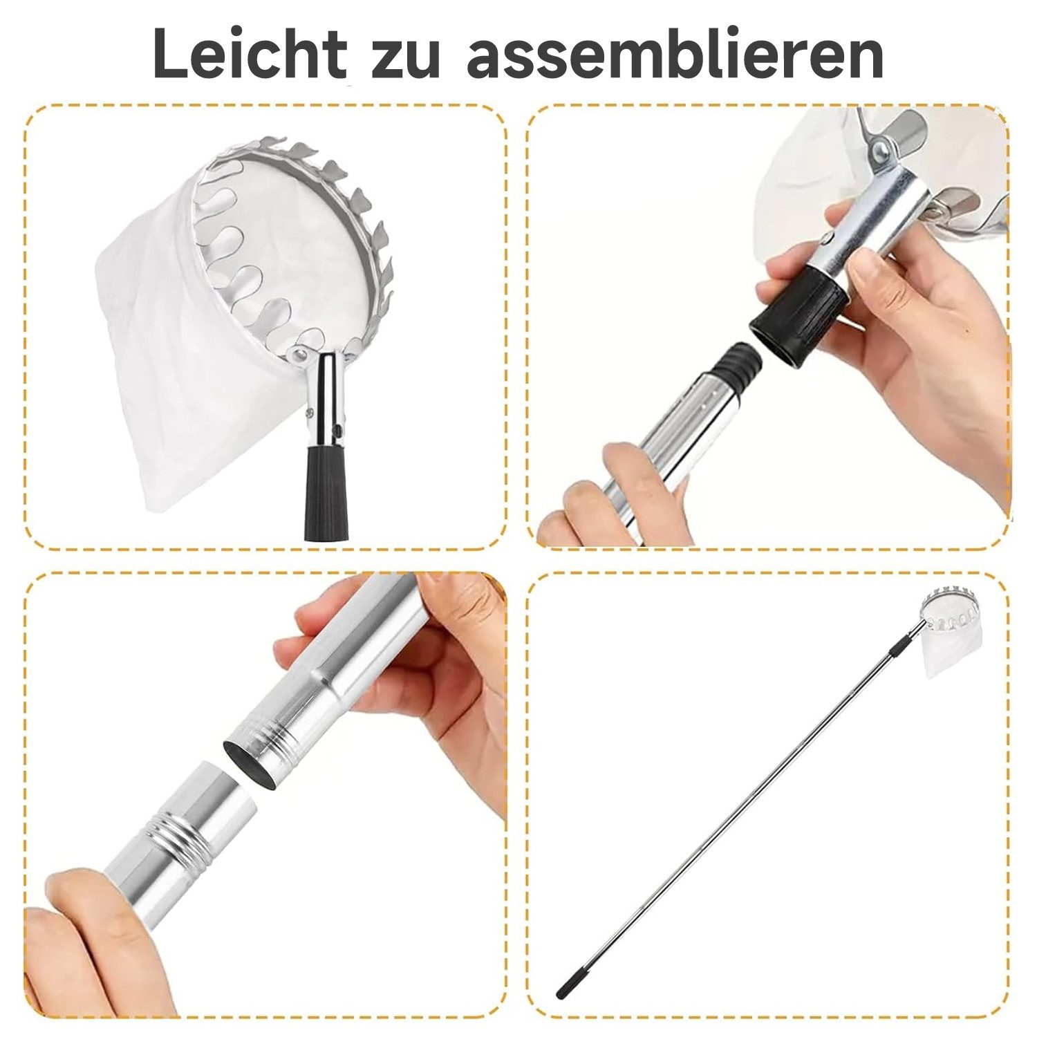 OSTWOLKE Obstpflücker Apfelpflücker mit Teleskopstiel bis 2,4M Obstsammler Pflückhilfe, 240 cm max. Stiellänge, für Kirschen, Birnen, Citrus, Orange