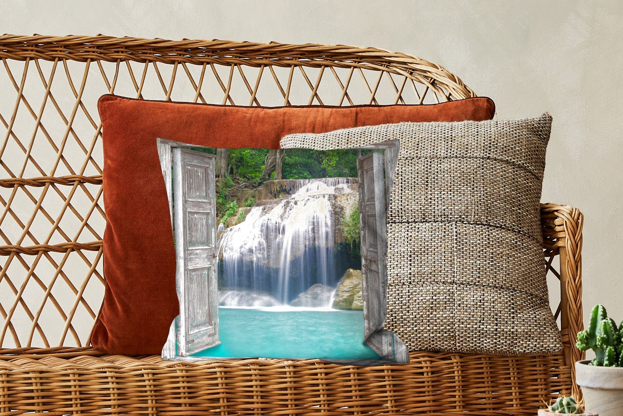 - Aussicht Sofakissen Wasserfall Natur Deko, mit - MuchoWow Landschaft, für Schlafzimmer, Zierkissen Dekokissen Füllung - Wohzimmer,