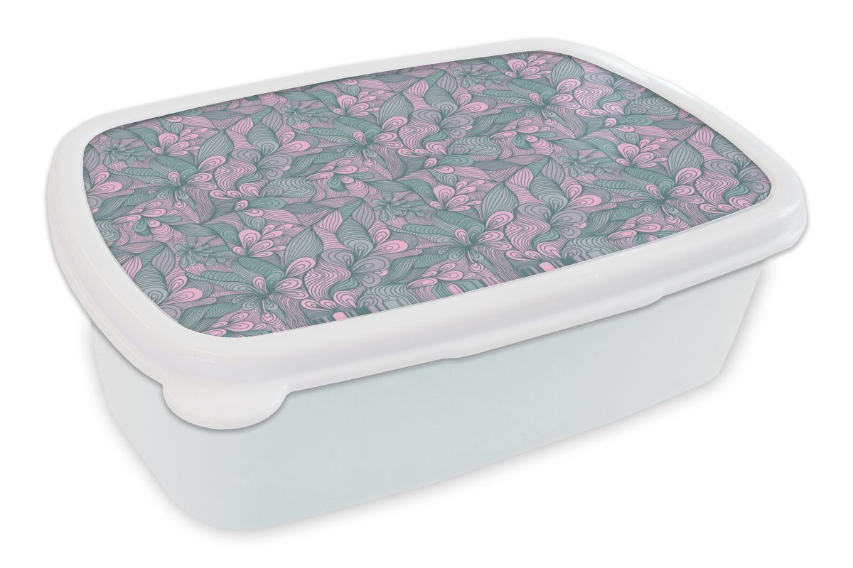 MuchoWow Lunchbox Muster - Blumen - Design, Kunststoff, (2-tlg), Brotbox für Kinder und Erwachsene, Brotdose, für Jungs und Mädchen weiß