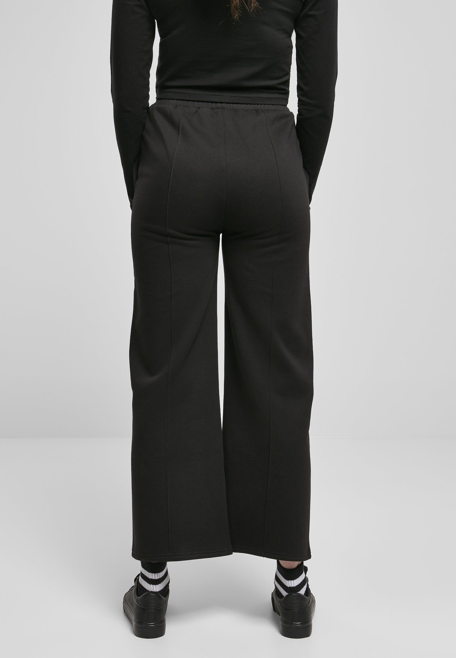 Sweat Ladies Pants URBAN CLASSICS Stoffhose Tuck Damen black (1-tlg) Pin Straight