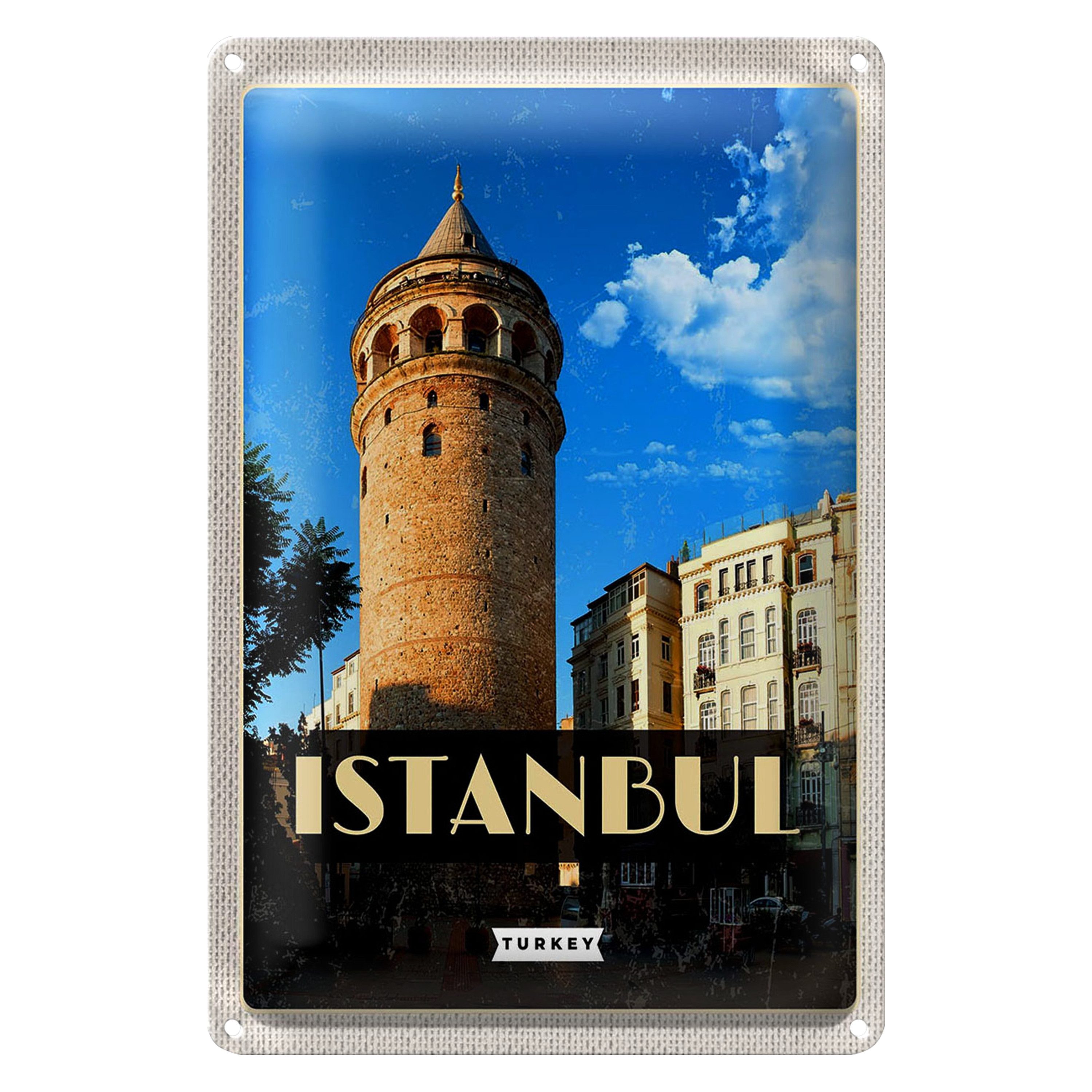 Roomando Metallschild Reise 30x40cm Retro Istanbul Turkey Galataturm