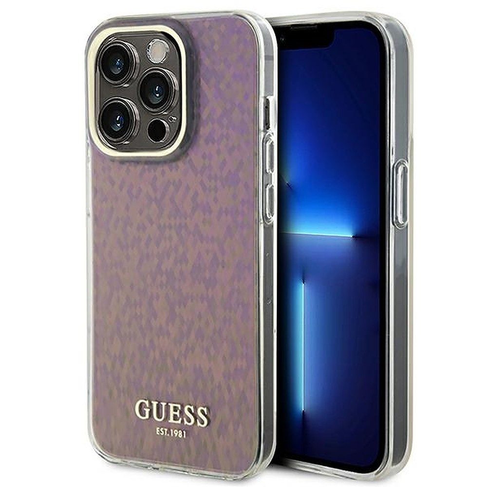 Guess Handyhülle Schutzhülle Hartschale Rückschale 6,7 Zoll, Discokugel-Optik, irisierend, Hartschale