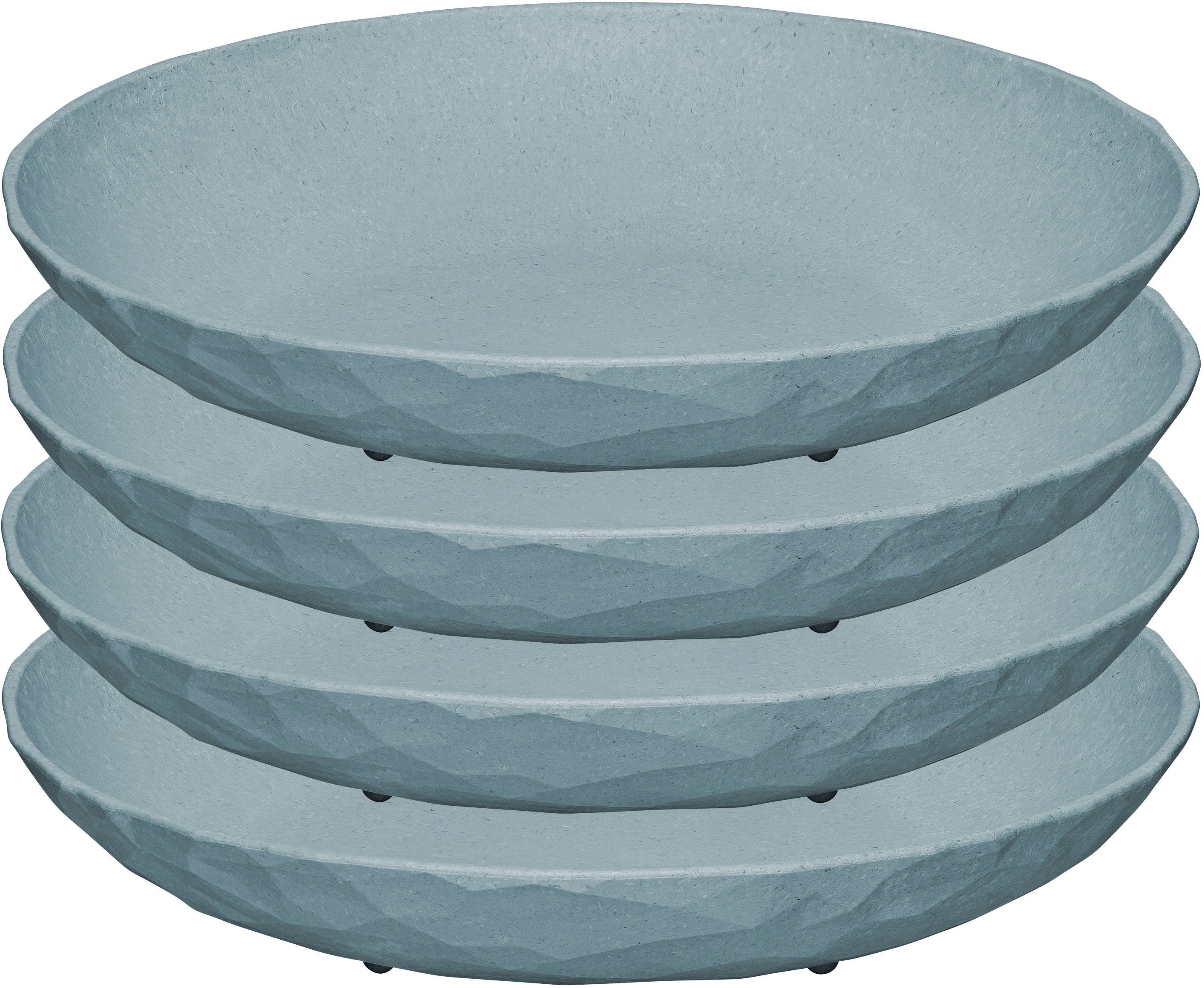 KOZIOL Teller CLUB PLATE, (4 St), tief, CO² neutral, Made in Germany. Biozirkulärer Kunststoff, 220 mm Blau | Suppenteller