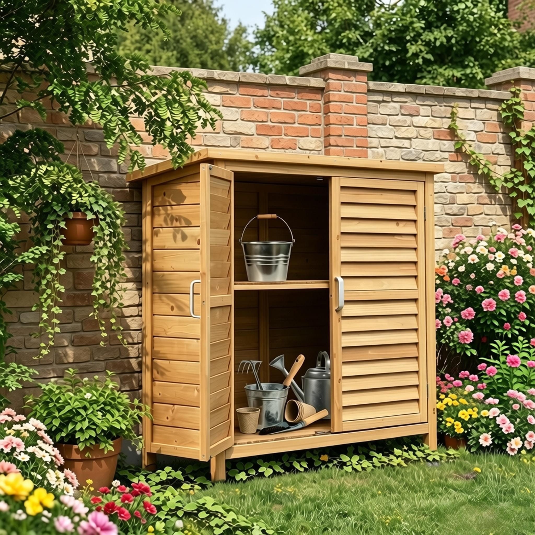 CHICFURN Garten-Geräteschrank Außenschrank aus Tannenholz zur Werkzeugaufbewahrung, BxT: 87,00x46,50 cm, (Packung, 1 St), Werkzeugschuppen für Außenbereich, gelb