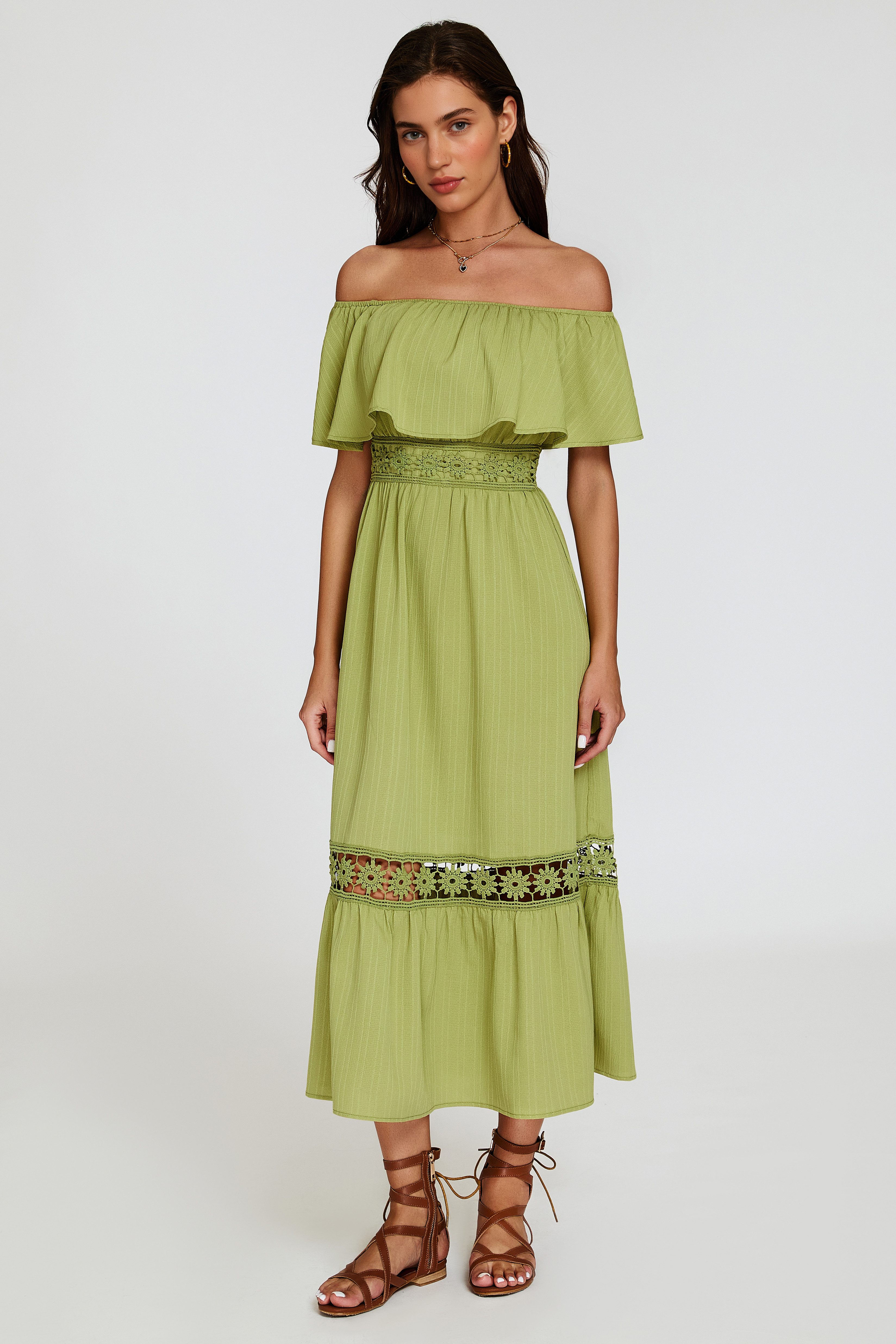 Sommerkleid Damen Midikleid Sommerkleid Carmenkleid mit Spitze