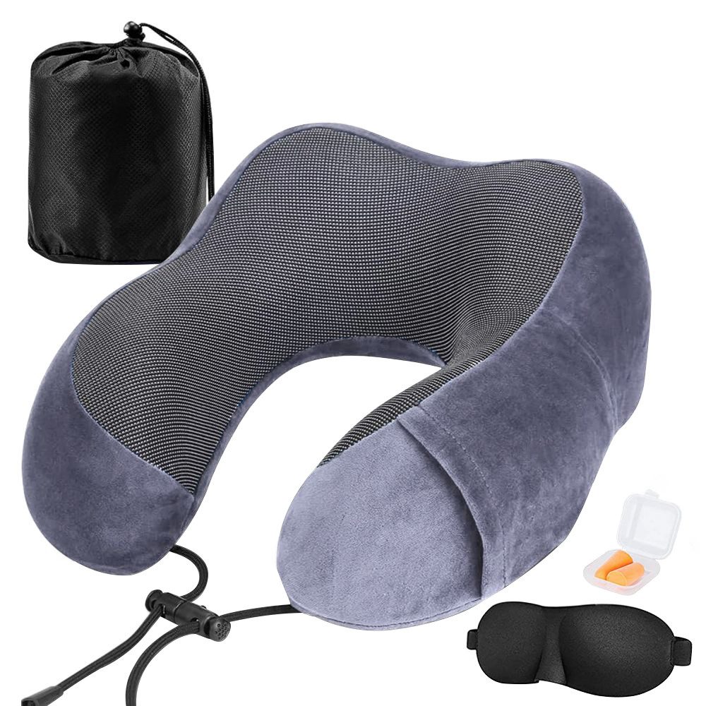 HUGERSTONE Nackenkissen flugzeug auto reisekissen mit Schlafmaske und Ohrstöpseln,27x27x14cm, orthopädisch sehr gut,Druckentlastung im Nacken, U-förmiges Design, atmungsaktiv und bequem, leicht zu demontieren