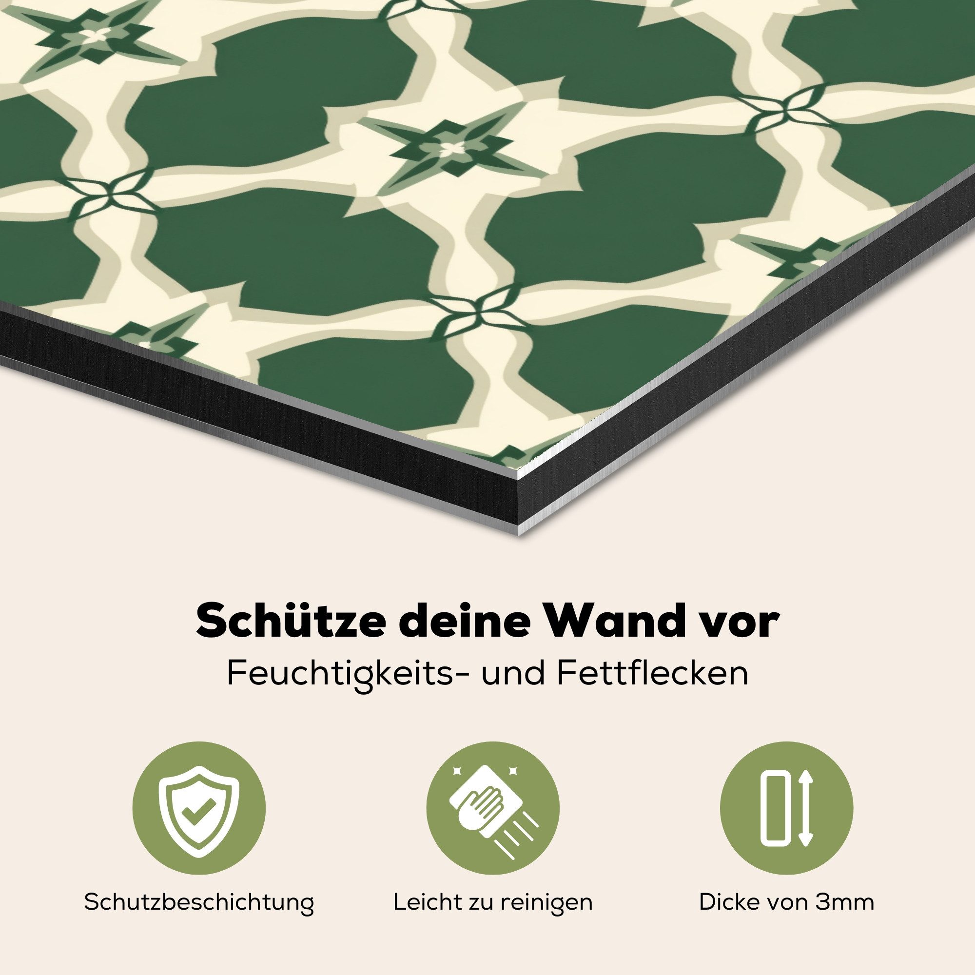 KitchenYeah Küchenrückwand Fliese - Klassisch - Grün, (1-tlg), Spritzschutz Küche, Küchendeko, 60x40 cm