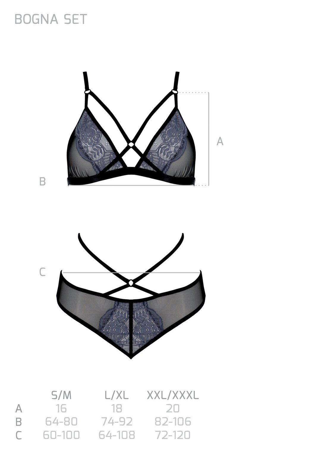 Avanua Set: Bügel-BH Dessous-Set Bogna schwarz-blau BH + String Tüll (Set)