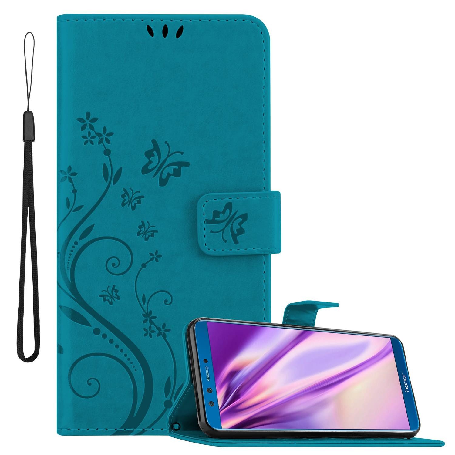 Cadorabo Handyhülle für Honor 9 LITE Hülle Honor 9 LITE, Hülle Schutzhülle Blumen Flower mit Standfunktion Kartenfach Magnet