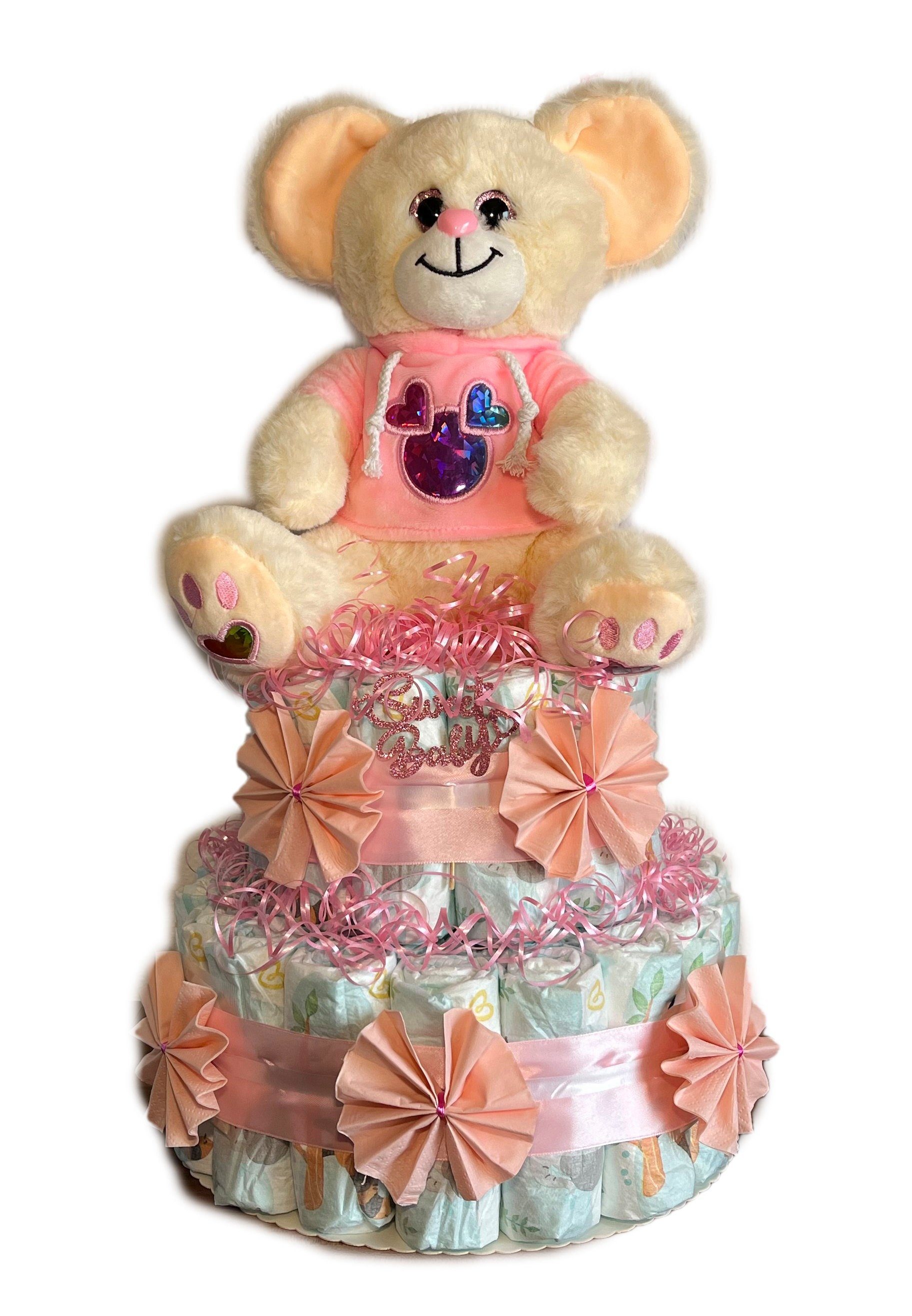 Geschenketorten-Gebhardt Windeln Windeltorte Plüsch Maus rosa, Babygeschenk zur Geburt für Mädchen, Handmade with Love