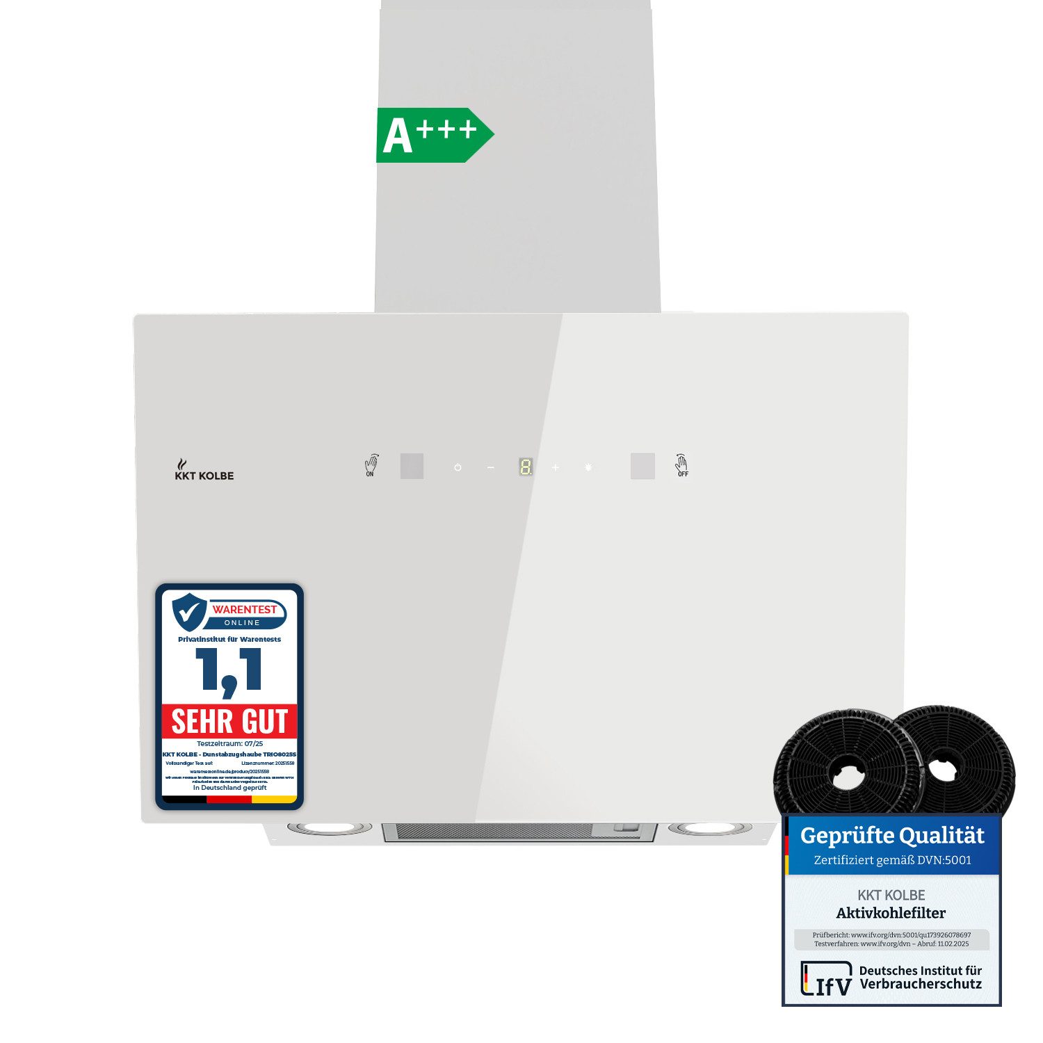 KKT KOLBE Wandhaube Dunstabzugshaube 60cm TRIO6025W Dunstabzugshaube 60cm TRIO6025W, Abzugshaube / Abluft / 60cm / Umluft / Weiß / Gestensteuerung / LED