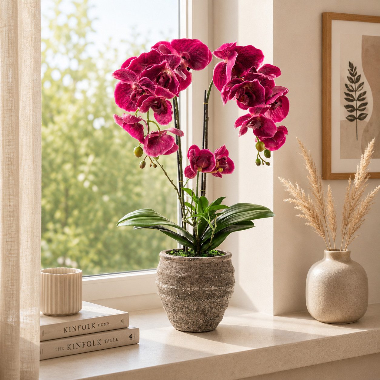 Kunstorchidee PASCH® Orchidee künstlich wie echt (60cm) in Urban Stone Töpfen Orchidee, PASCH, Real Touch Blüten, Handgefertigter Stone Cube – Bild 2 von 5
