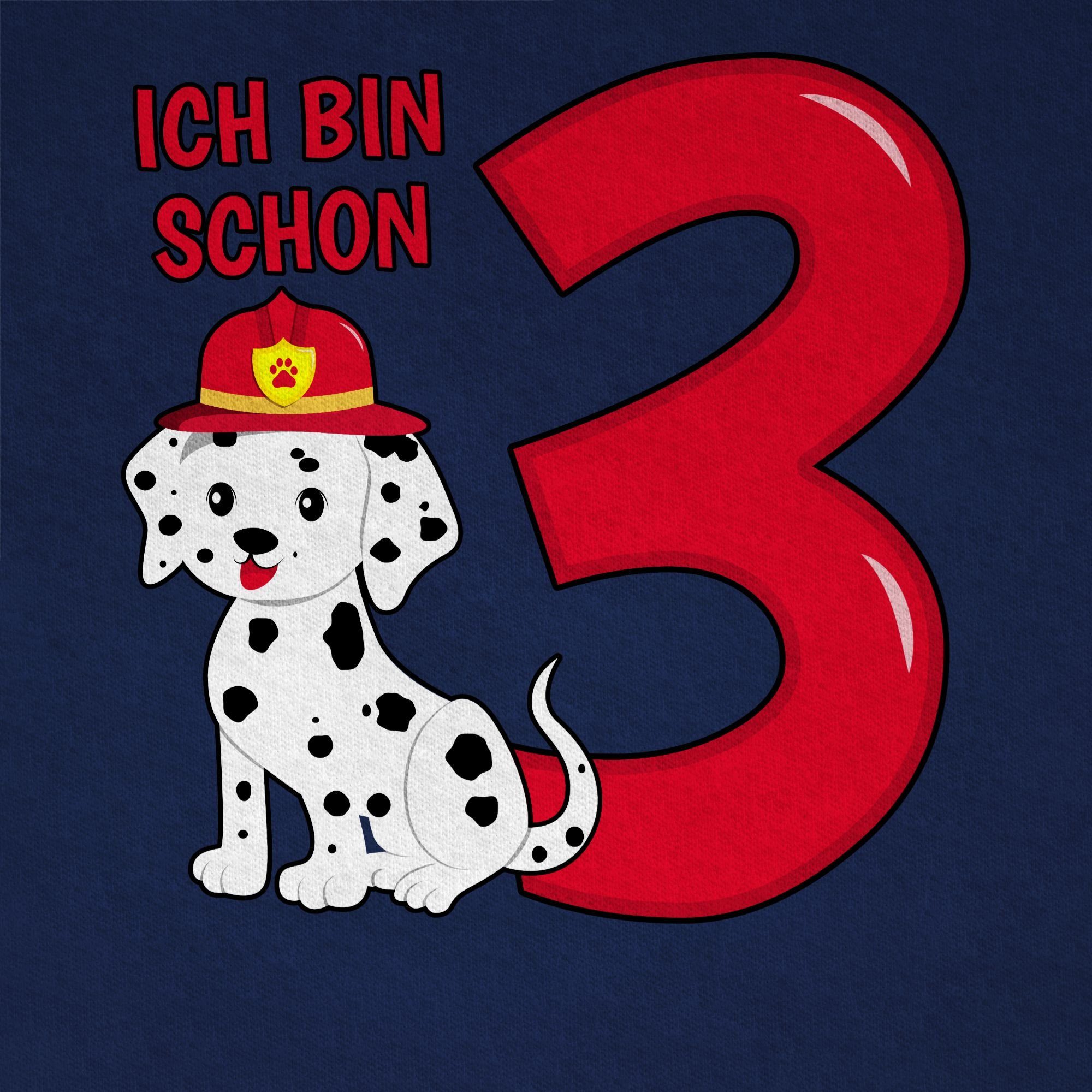 02 Geburtstag Ich Dunkelblau drei Shirtracer Feuerwehr bin Hund T-Shirt 3. schon
