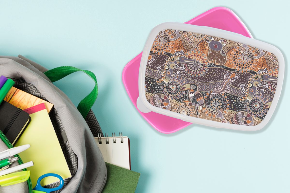 Kunststoff, Tiere Brotdose - Kunststoff Mädchen, Kinder, (2-tlg), Koala für Snackbox, - Erwachsene, Lunchbox Brotbox rosa Muster Australien, MuchoWow -