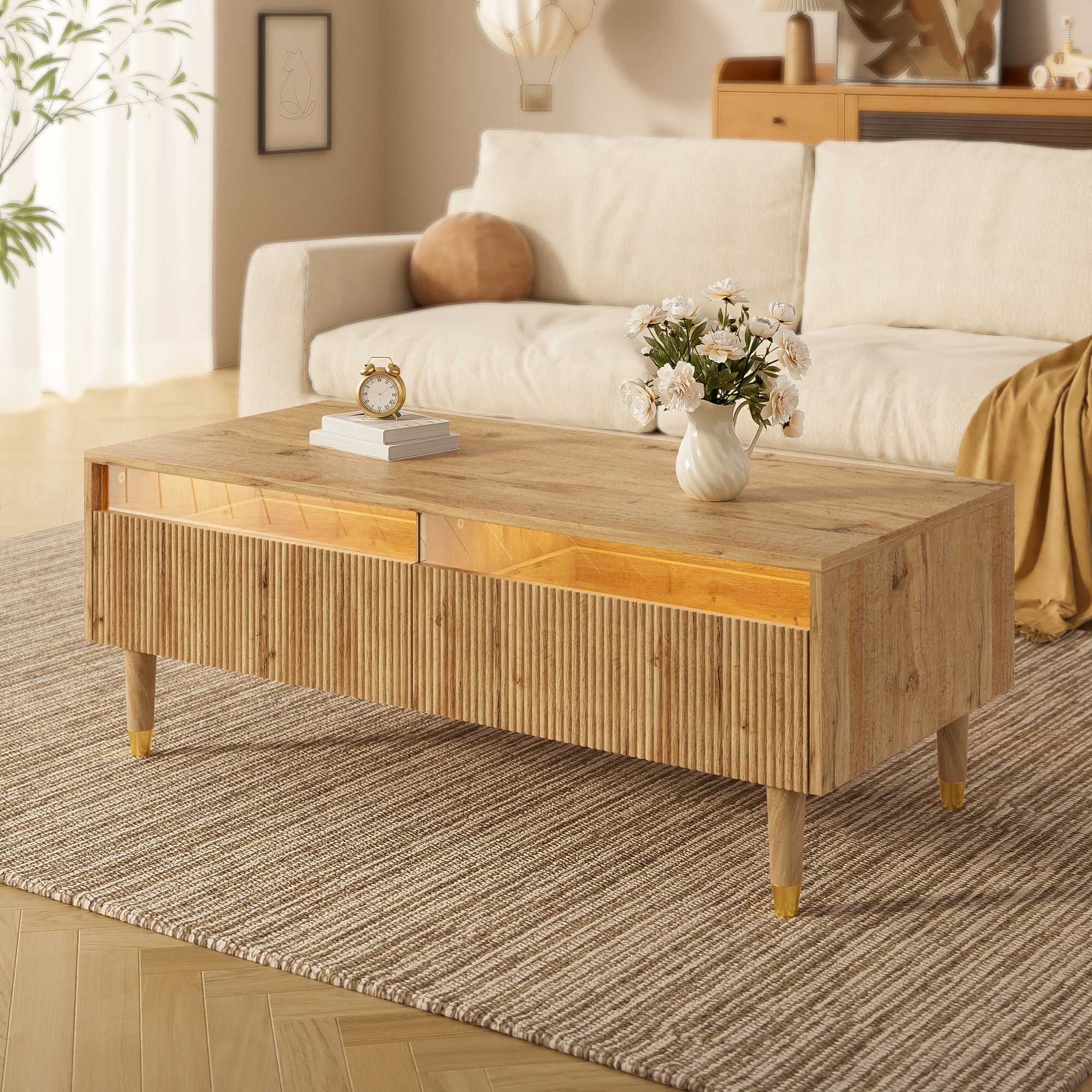 Merax Couchtisch Sofatisch Beistelltisch mit LED-Beleuchtung (1-St), Wohnzi günstig online kaufen