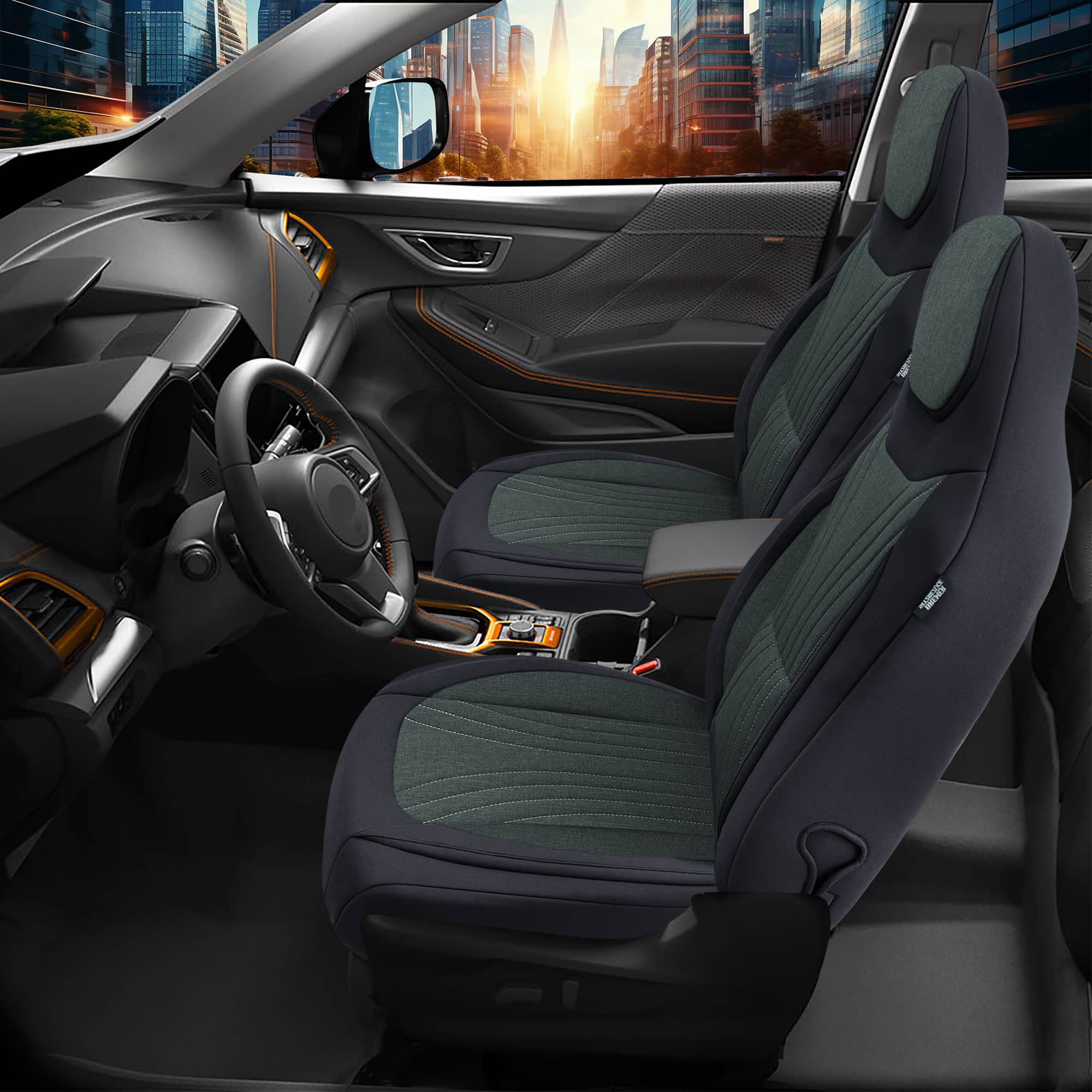 BREMER SITZBEZÜGE Autositzbezug für Skoda Octavia 3 Typ 5E Bj 2013-20 (C13), Set, Schonbezüge Sitzbezüge Fahrer und Beifahrer, in Schwarz/Olivgrün