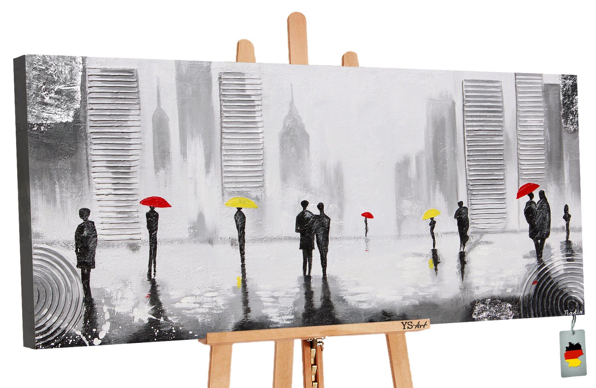 Menschen, Angenehmes Stadt YS-Art Leinwand Regenschrim auf in mit Handgemalt Gemälde Treffen, einer