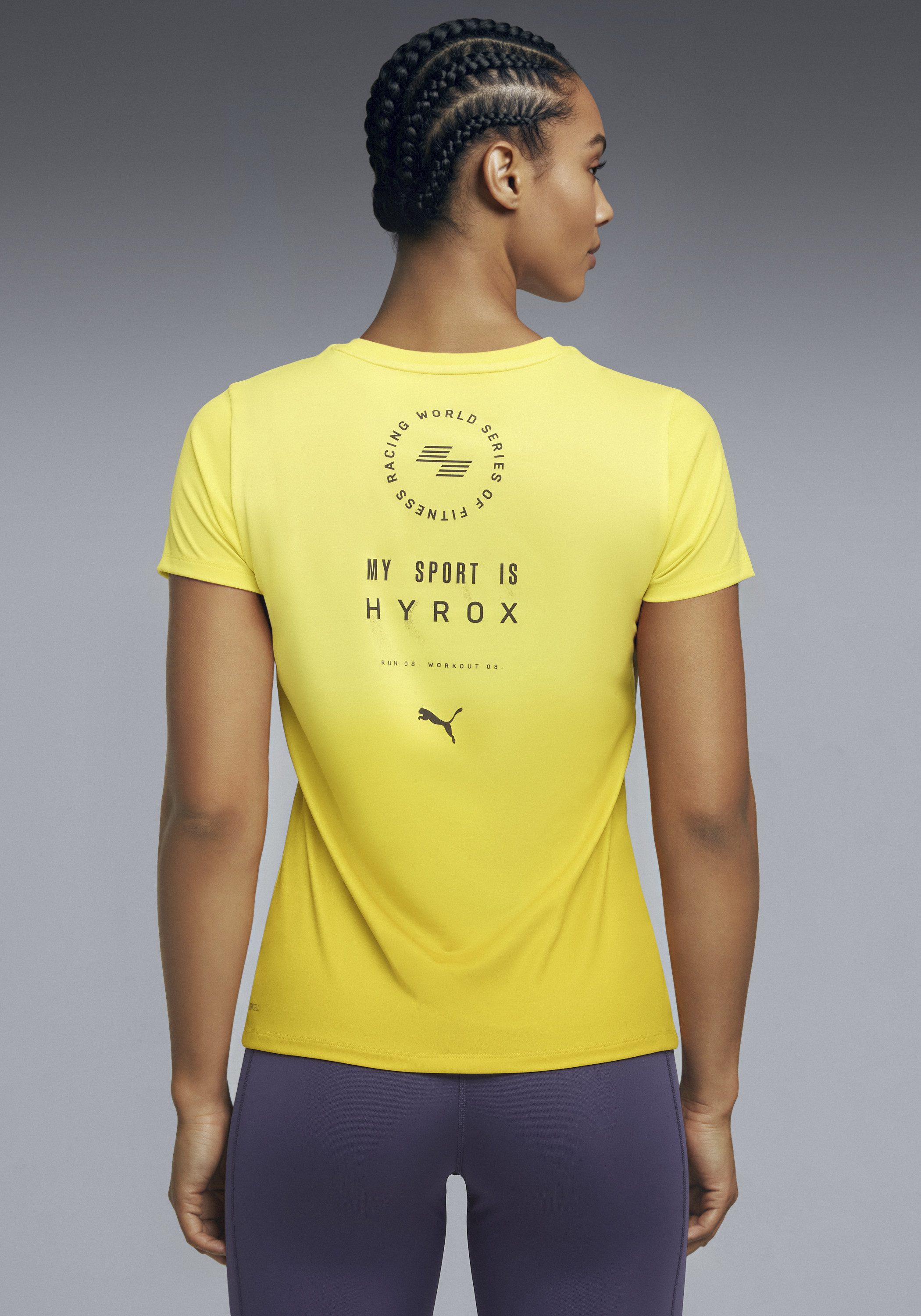 PUMA Trainingsshirt W X HYROX POLY GRAPHIC TEE Regular Fit, kurze Ärmel, für Fitness, atmungsaktives Material
