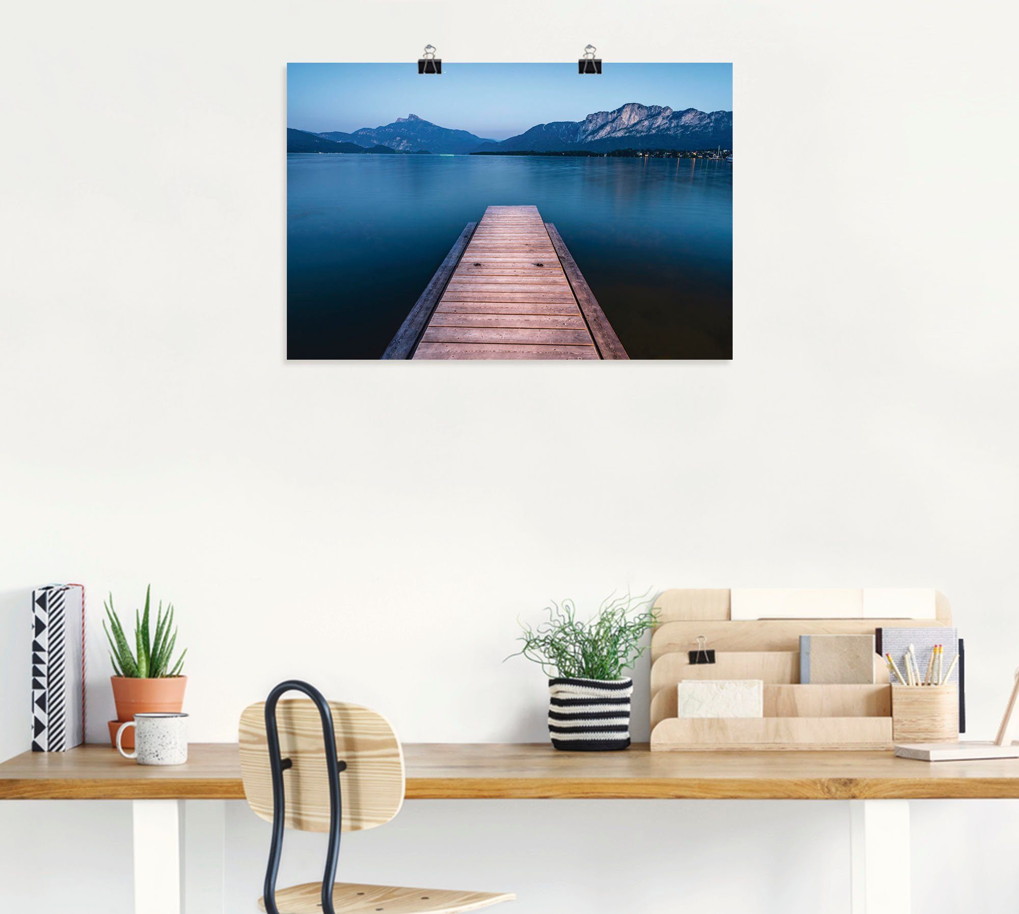 Artland Wandbild »Holzsteg mit Blick auf den Mondsee«, Seebilder (1 Stück), in vielen Größen & Produktarten - Alubild / Outdoorbild für den Außenbereich, Leinwandbild, Poster, Wandaufkleber / Wandtattoo auch für Badezimmer geeignet-HomeTrends