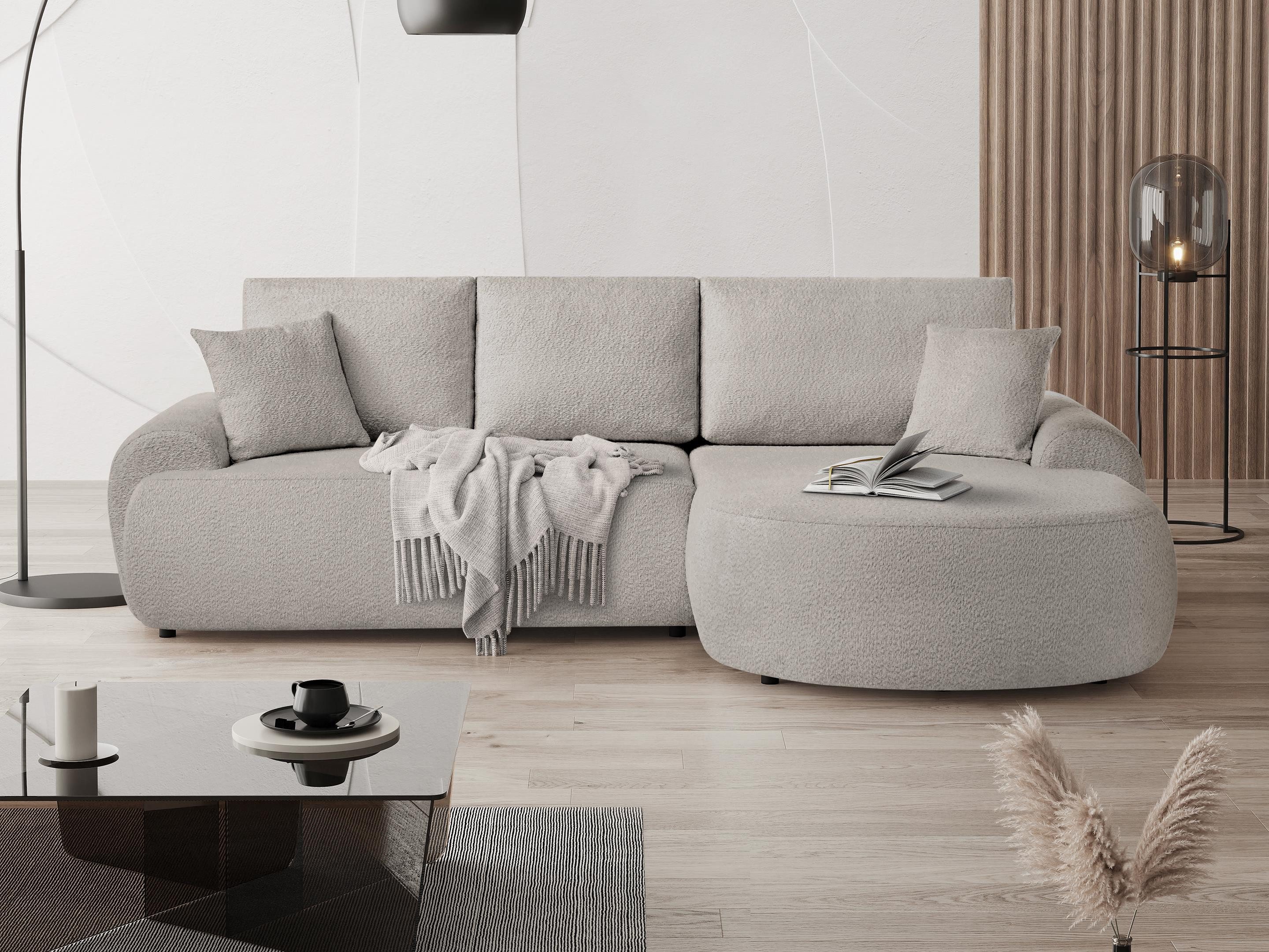 Beautysofa Ecksofa mit Kissen aus Bouclé-Stoff günstig online kaufen
