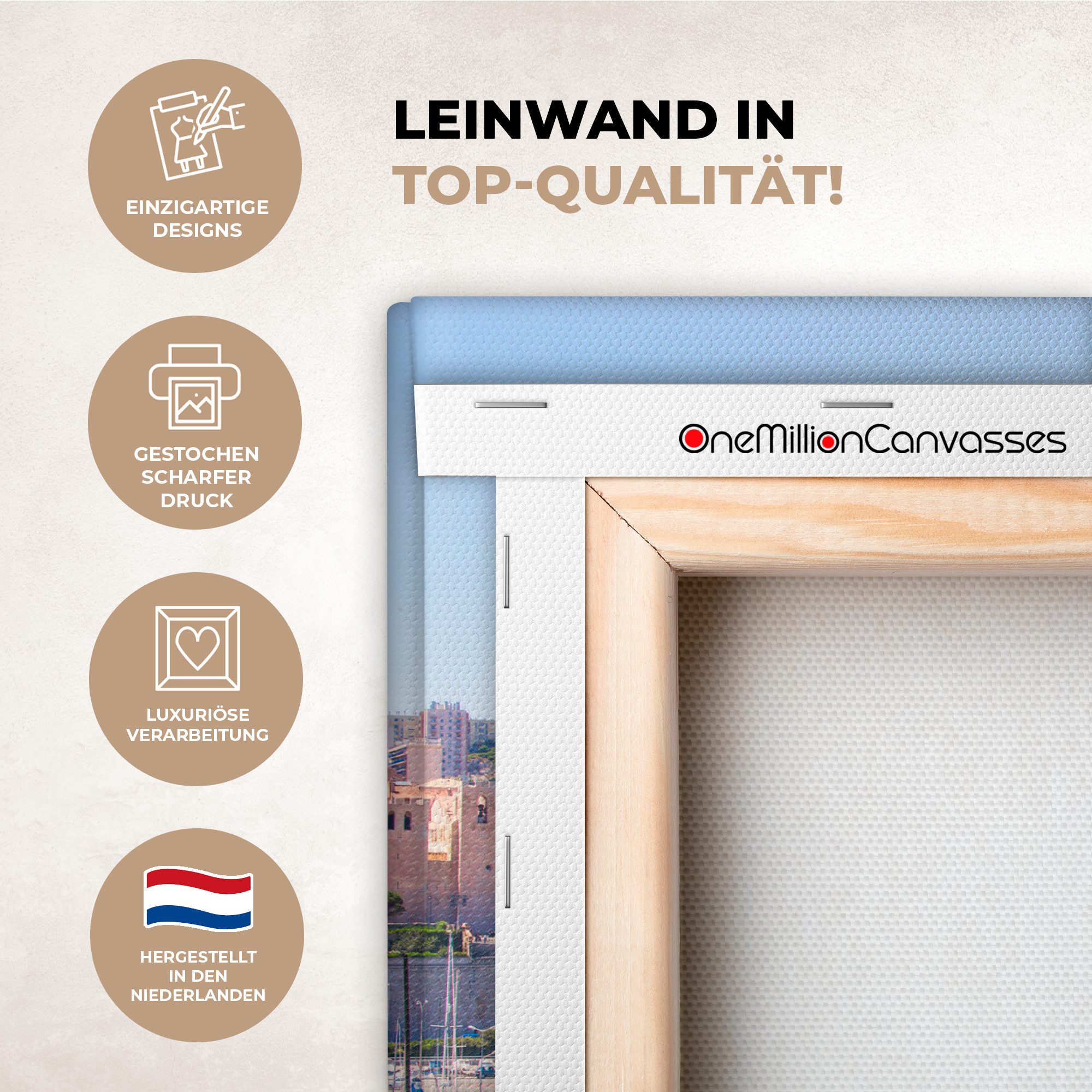 OneMillionCanvasses® Leinwandbild Hafen von Marseille, Fotodruck (1 St), Leinwand Bilder Klein, Wand Dekoration Aesthetic 30x20 cm