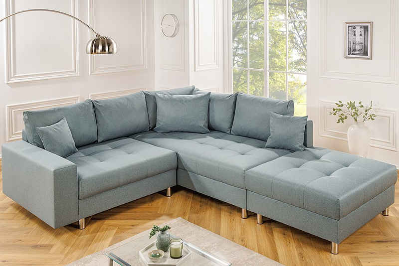 riess-ambiente Ecksofa KENT 220cm aqua, Set 2 Teile, Wohnzimmer · Couch · Stoff-Bezug · Federkern · inkl. Hocker · Design