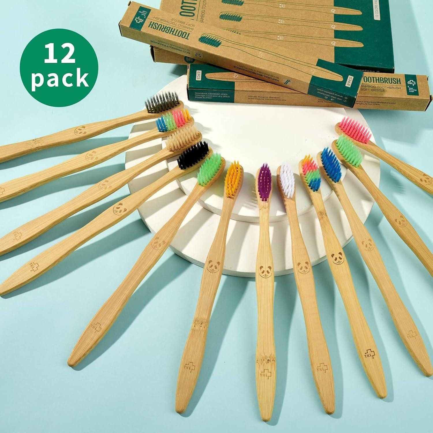 LuxusKollektion Zahnbürste 12er Pack Bambus Zahnbürsten mit weichen Borsten, natürliche Eco