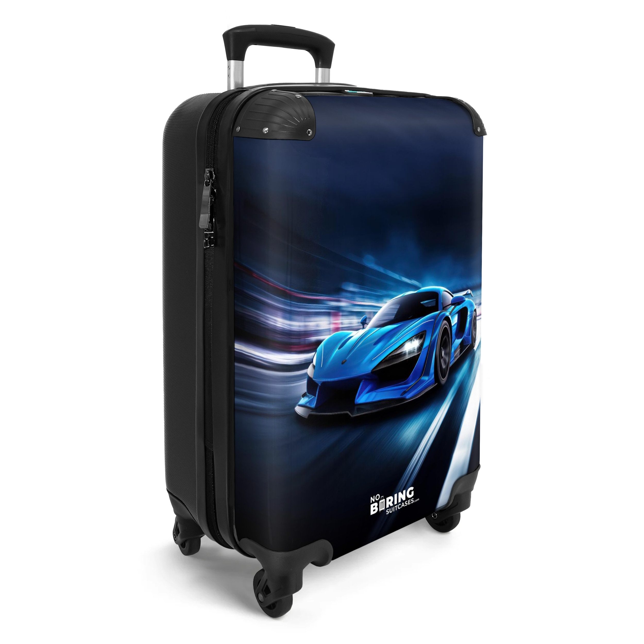 NoBoringSuitcases.com© Kinderkoffer Auto - Blau - Jungen - Kind 55x35x20cm, 4 Rollen, Kinder Koffer Klein, Trolley Handgepäck, Reisekoffer