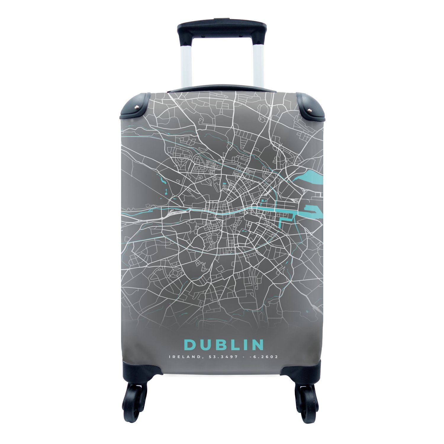 mit Dublin Trolley, MuchoWow Handgepäck 4 Reisetasche für Ferien, Handgepäckkoffer - Reisekoffer Rollen, rollen, - - Stadtplan Karte Blau,