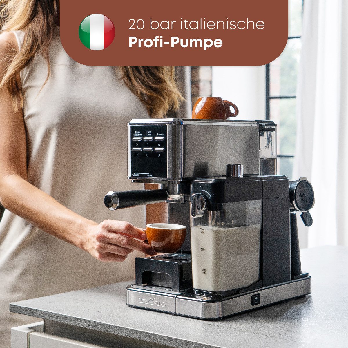ProfiCook Espressomaschine PC-ES-KA 1266, für Kaffeepulver und Nespresso kompatible Kapseln