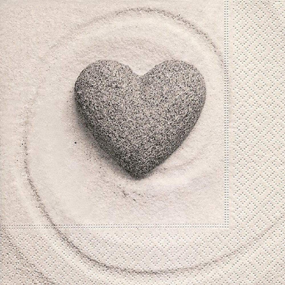 Paper+Design Papierserviette 20 LUNCH SERVIETTEN 33x33cm. Stein-Herz auf Sand/LOVE@