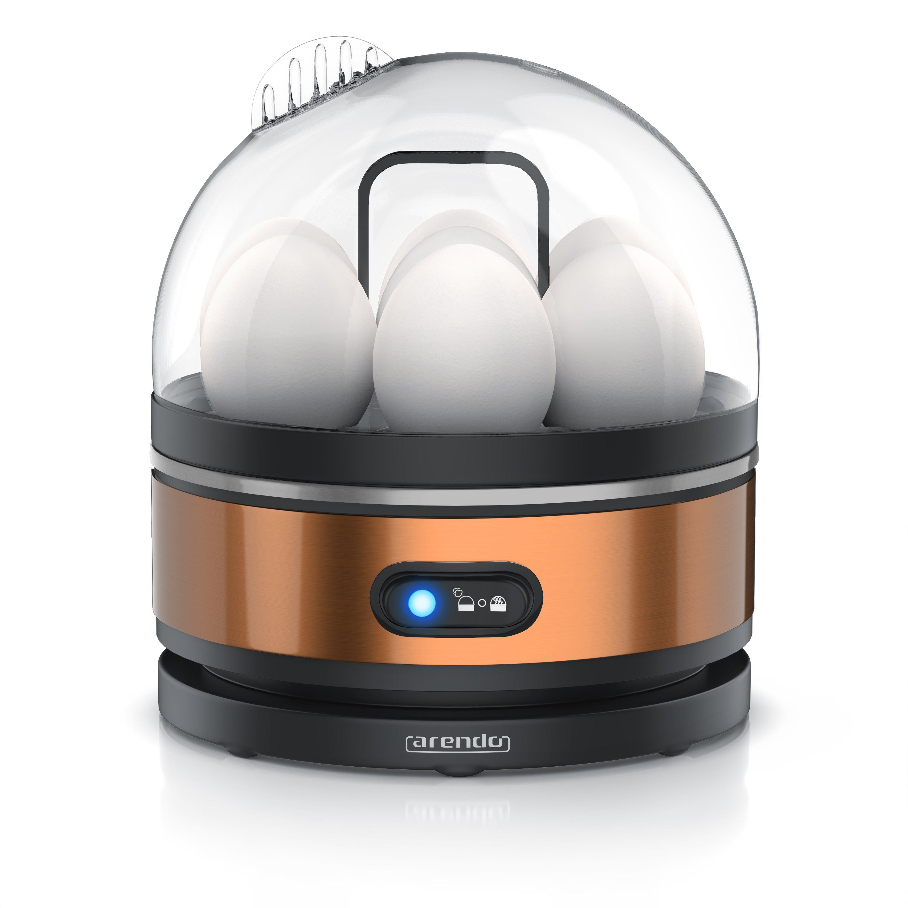 Arendo Eierkocher 7-fach, Edelstahl, mit Warmhaltefunktion, frei wählbarer Härtegrad, Anzahl Eier: 7 St., 400 W, für 1 - 7 Eier, 3 Härtegrade wählbar, Signalton, spülmaschinengeeignet