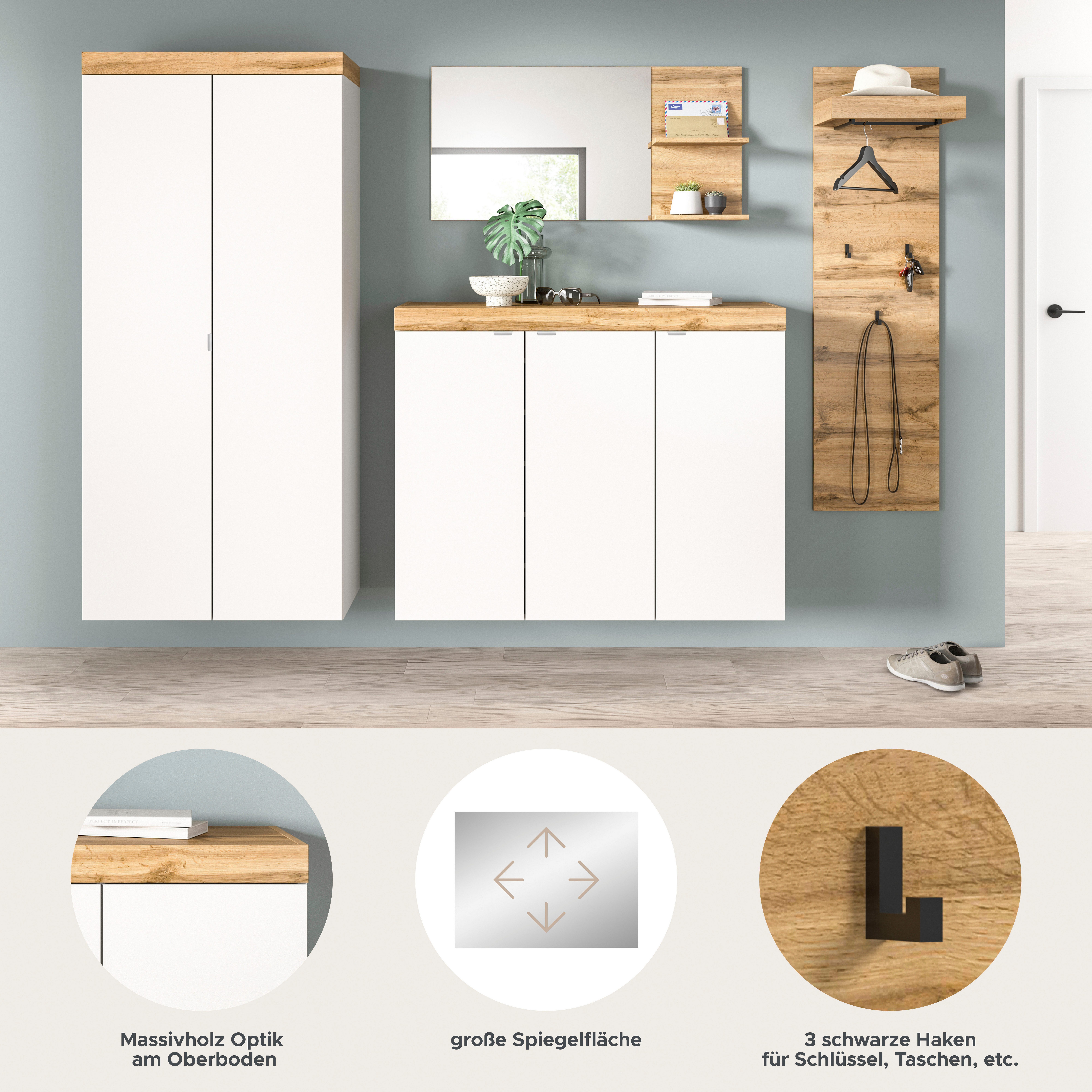 OTTO home Garderoben-Set MAMBO II, 4-teilig, TOPSELLER!, hängend oder stehend montierbar, (4-St., bestehend aus: Schuhschrank, Schuhkommode, Spiegel & Paneel),  – Bild 4 von 5